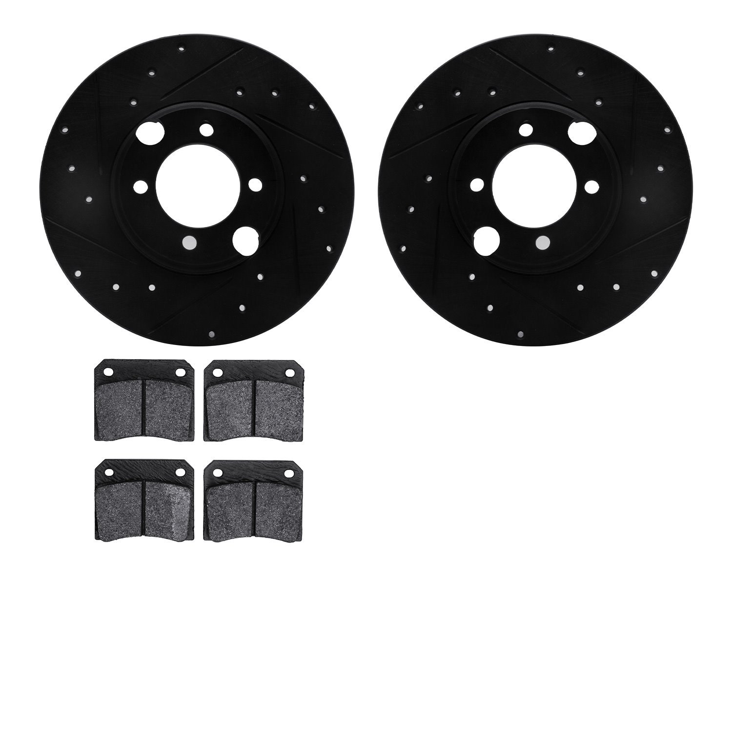 8502-20005 Drilled/Slotted Brake Rotors w/5000 Advanced Brake Pads Kit [Black], 1983-1993 Jaguar, Position: Rear