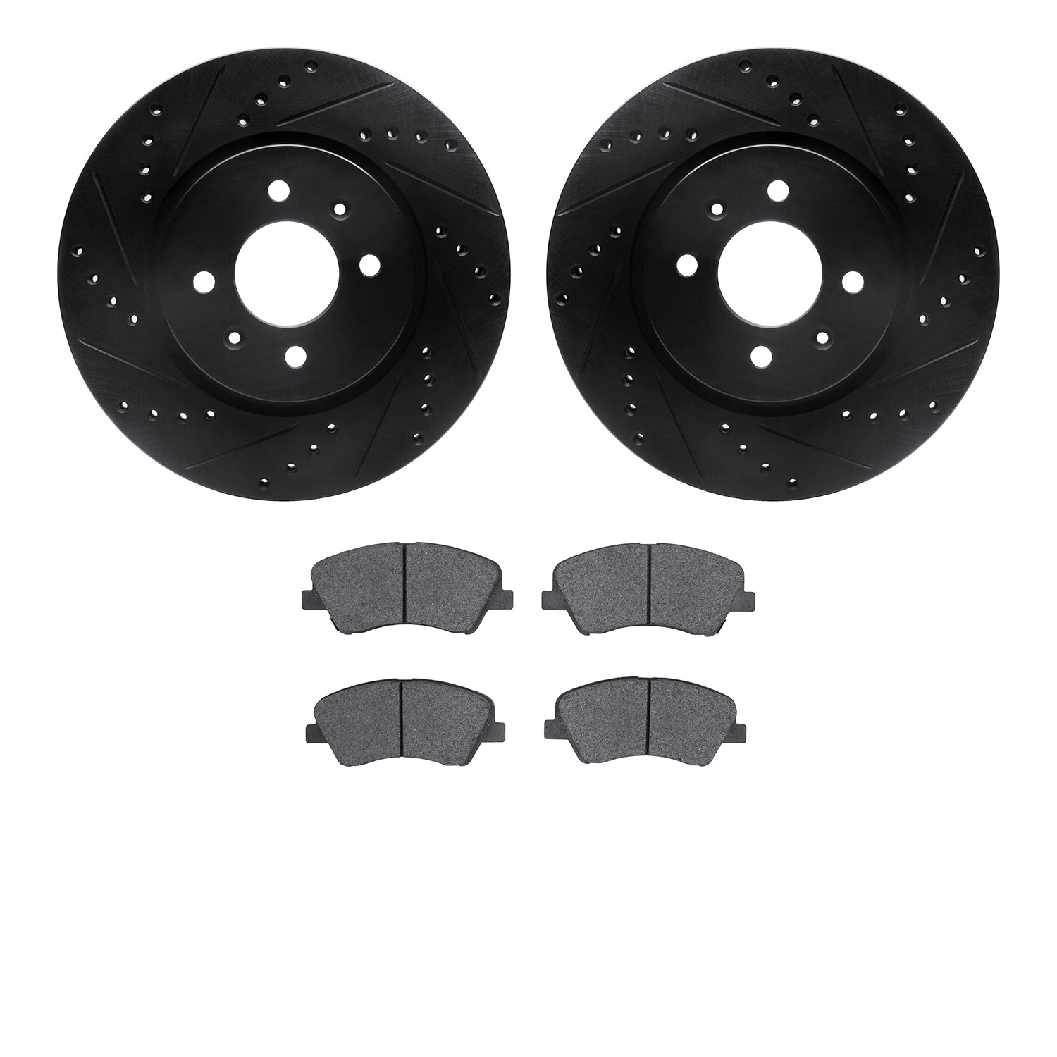 8502-21017 Drilled/Slotted Brake Rotors w/5000 Advanced Brake Pads Kit [Black], Fits Select Kia/Hyundai/Genesis, Position: Front