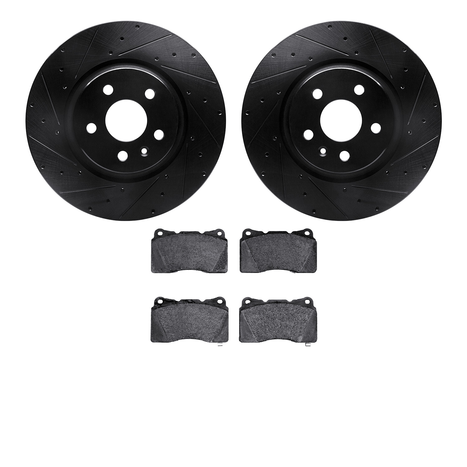 8502-26001 Drilled/Slotted Brake Rotors w/5000 Advanced Brake Pads Kit [Black], 2014-2021 Tesla, Position: Front