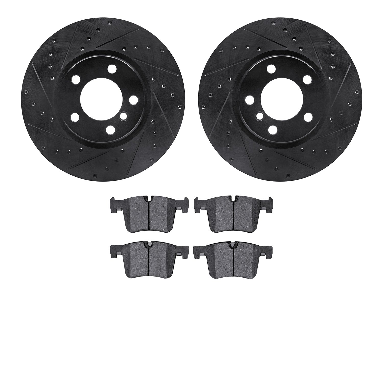 8502-31118 Drilled/Slotted Brake Rotors w/5000 Advanced Brake Pads Kit [Black], 2015-2015 BMW, Position: Front