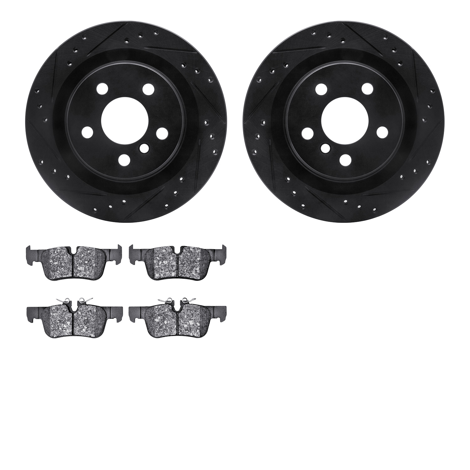 8502-31153 Drilled/Slotted Brake Rotors w/5000 Advanced Brake Pads Kit [Black], 2018-2018 BMW, Position: Rear