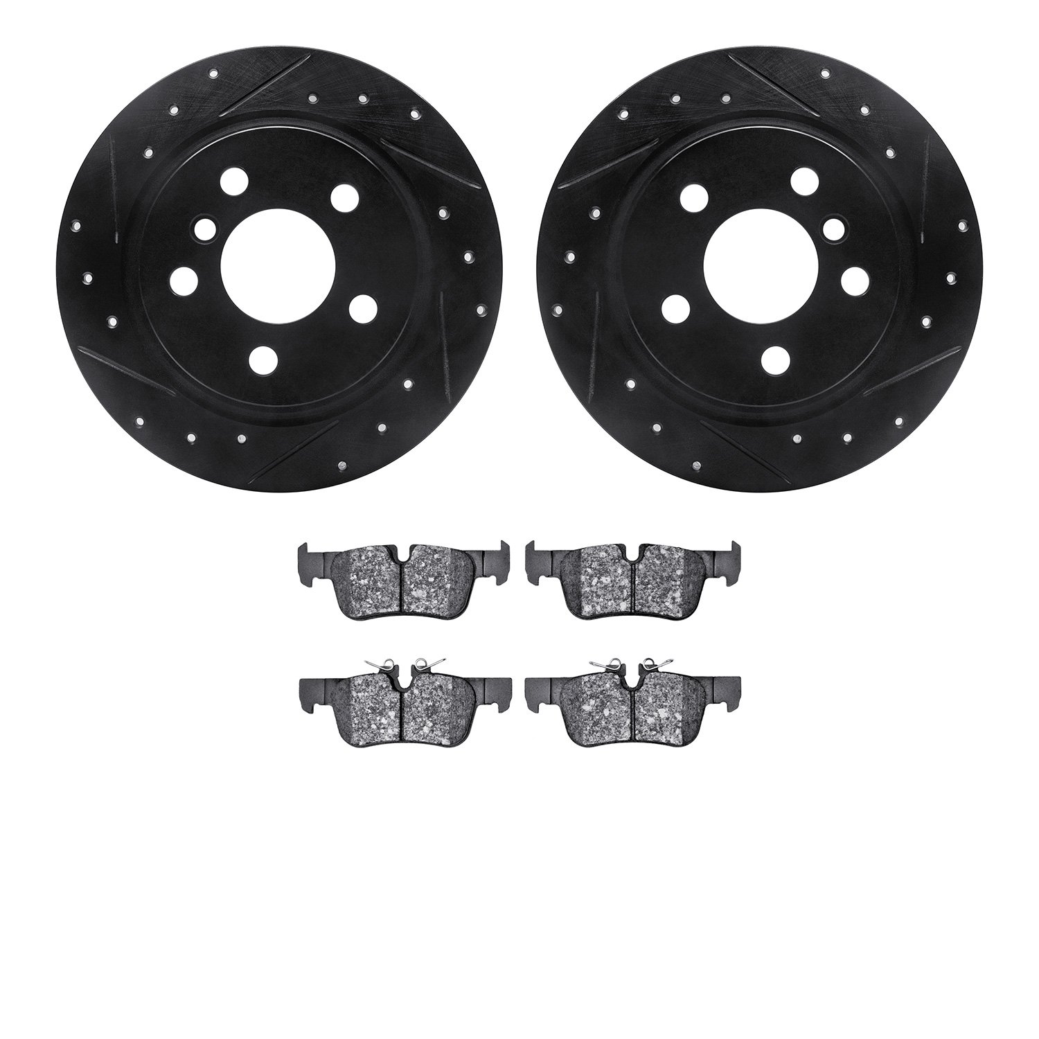 8502-32021 Drilled/Slotted Brake Rotors w/5000 Advanced Brake Pads Kit [Black], 2015-2019 Multiple Makes/Models, Position: Rear