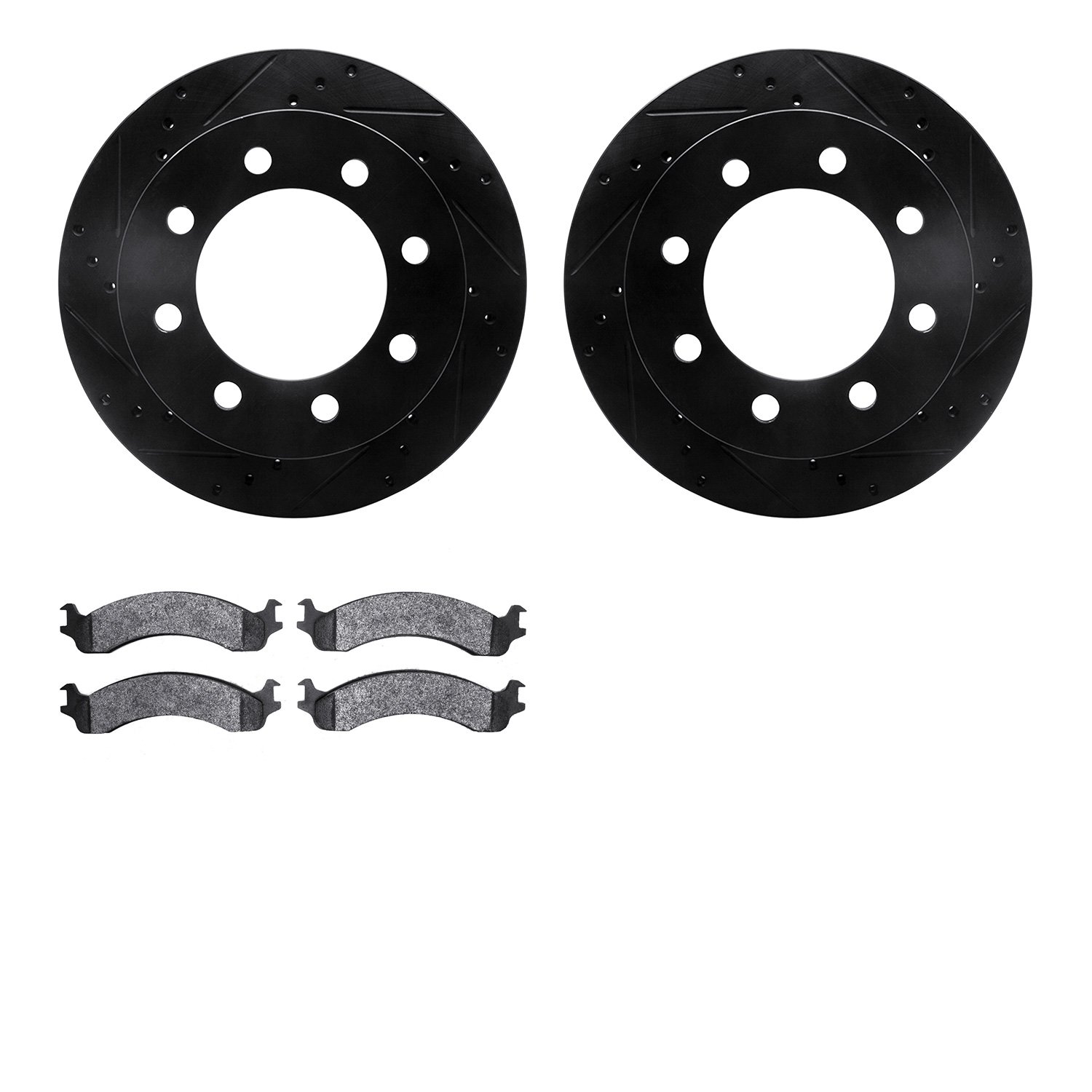 8502-40078 Drilled/Slotted Brake Rotors w/5000 Advanced Brake Pads Kit [Black], 2000-2002 Mopar, Position: Front