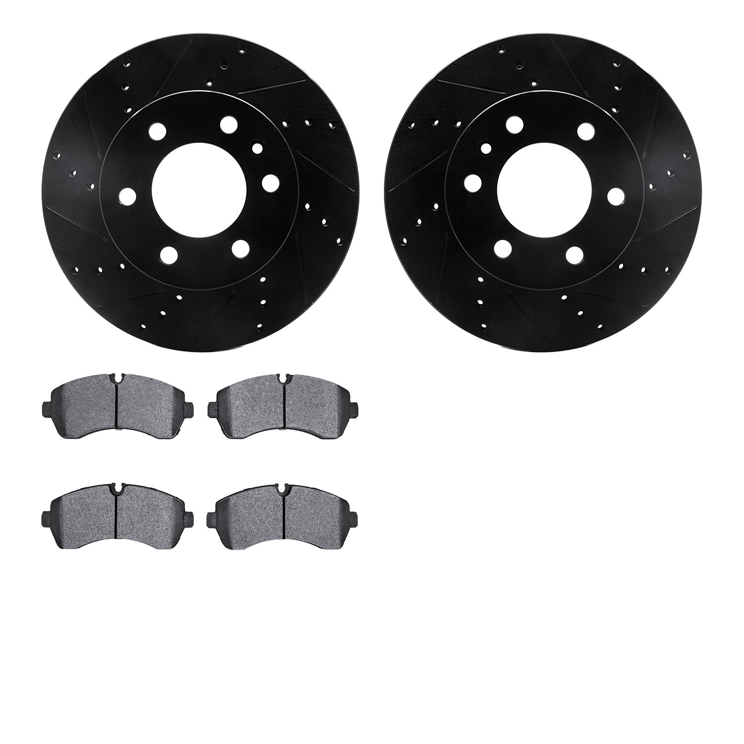 8502-40267 Drilled/Slotted Brake Rotors w/5000 Advanced Brake Pads Kit [Black], Fits Select Multiple Makes/Models, Position: Fro