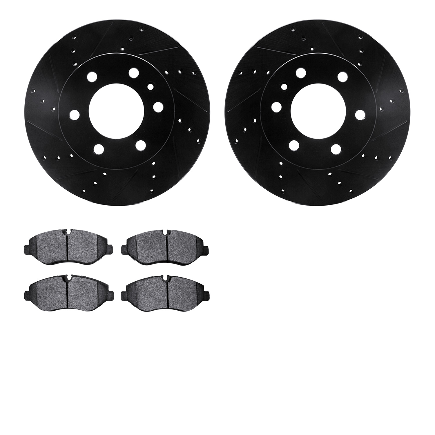 8502-40268 Drilled/Slotted Brake Rotors w/5000 Advanced Brake Pads Kit [Black], 2007-2018 Multiple Makes/Models, Position: Front