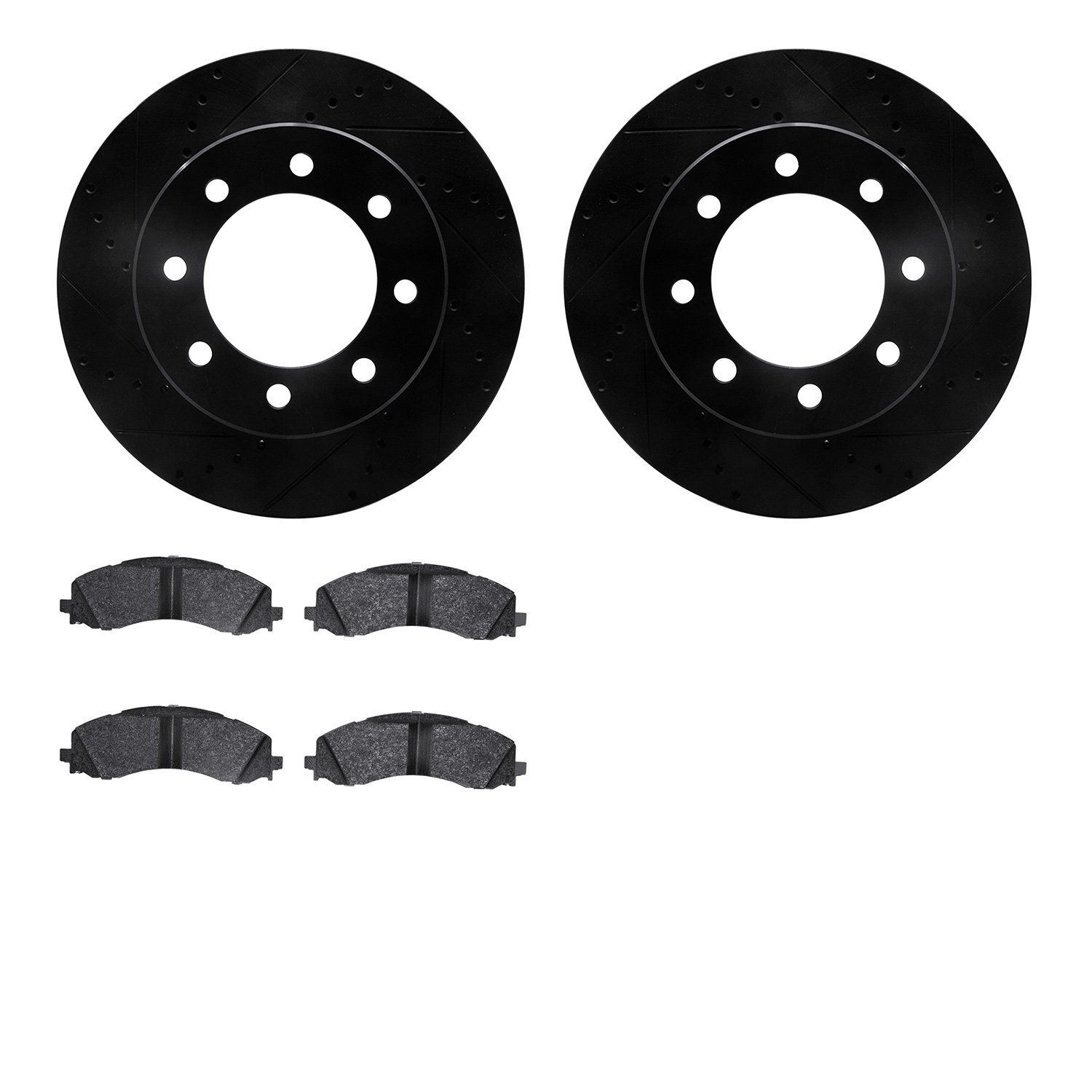 8502-40487 Drilled/Slotted Brake Rotors w/5000 Advanced Brake Pads Kit [Black], Fits Select Mopar, Position: Front