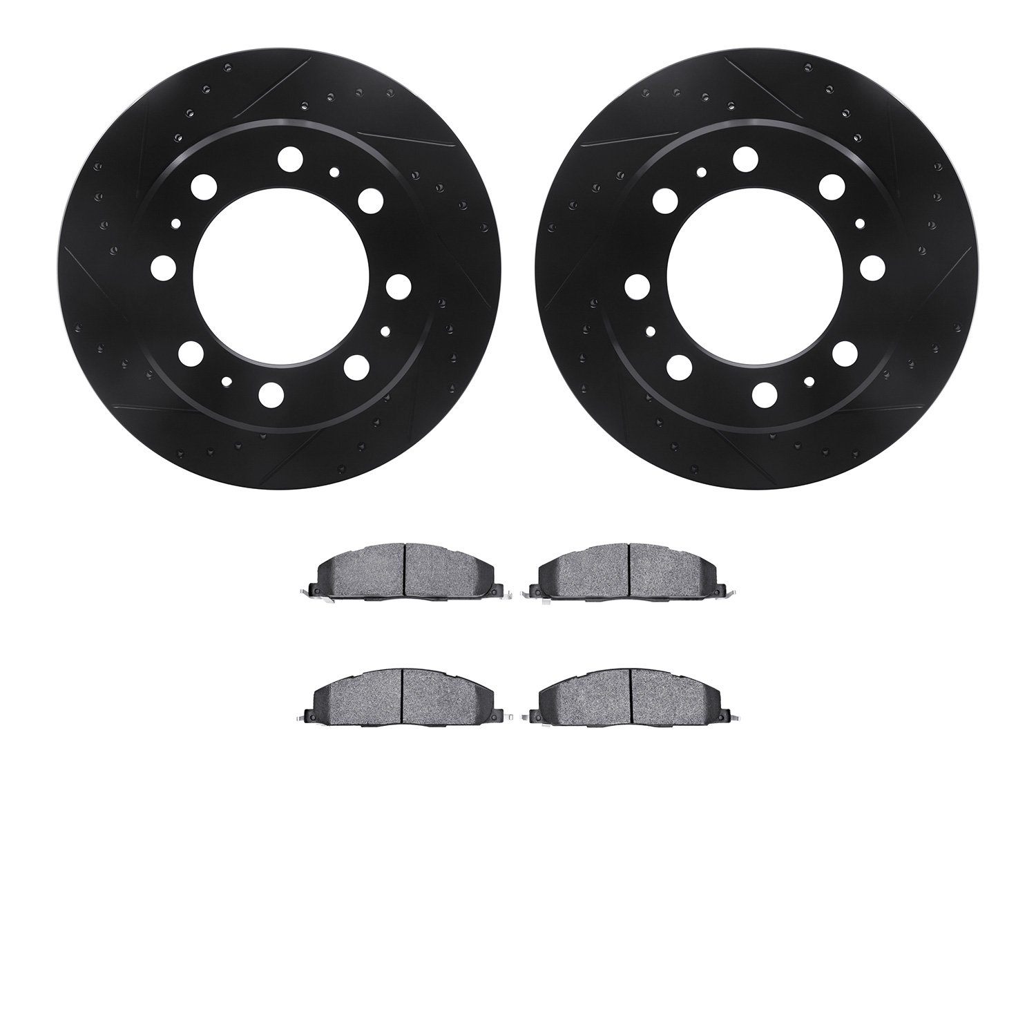 8502-40516 Drilled/Slotted Brake Rotors w/5000 Advanced Brake Pads Kit [Black], 2009-2018 Mopar, Position: Rear