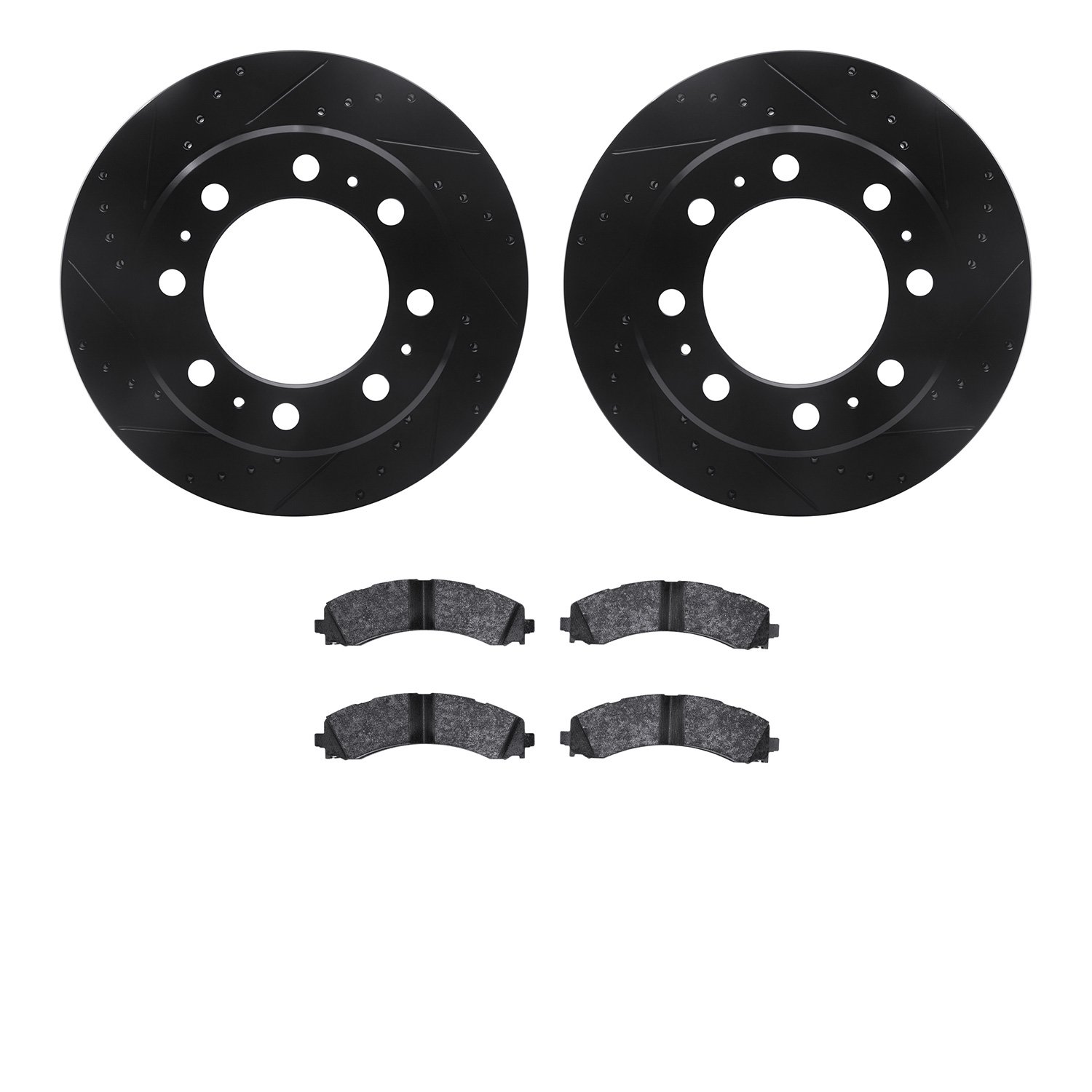 8502-40518 Drilled/Slotted Brake Rotors w/5000 Advanced Brake Pads Kit [Black], Fits Select Mopar, Position: Rear