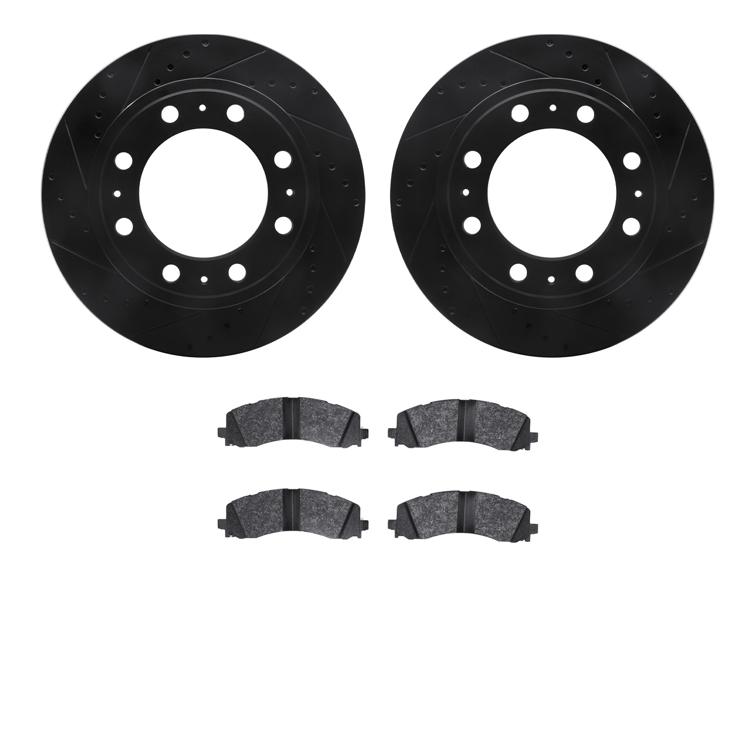 8502-40531 Drilled/Slotted Brake Rotors w/5000 Advanced Brake Pads Kit [Black], Fits Select Mopar, Position: Rear