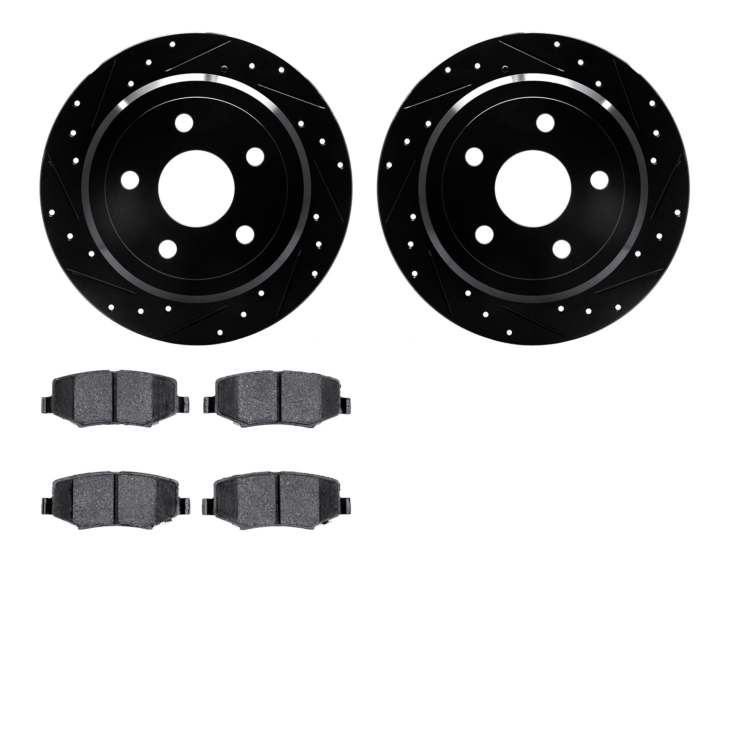 8502-42035 Drilled/Slotted Brake Rotors w/5000 Advanced Brake Pads Kit [Black], 2007-2018 Mopar, Position: Rear