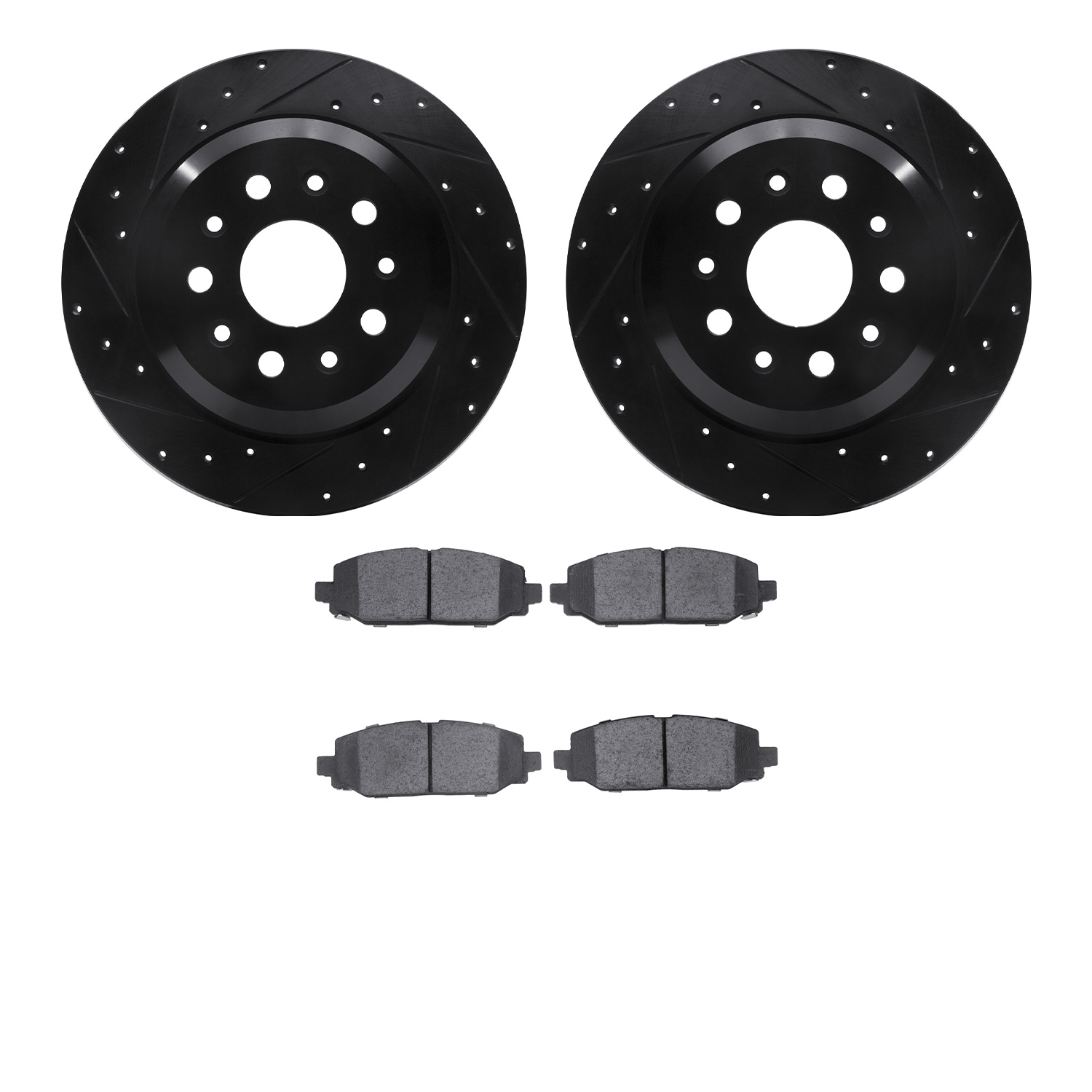 8502-42041 Drilled/Slotted Brake Rotors w/5000 Advanced Brake Pads Kit [Black], Fits Select Mopar, Position: Rear