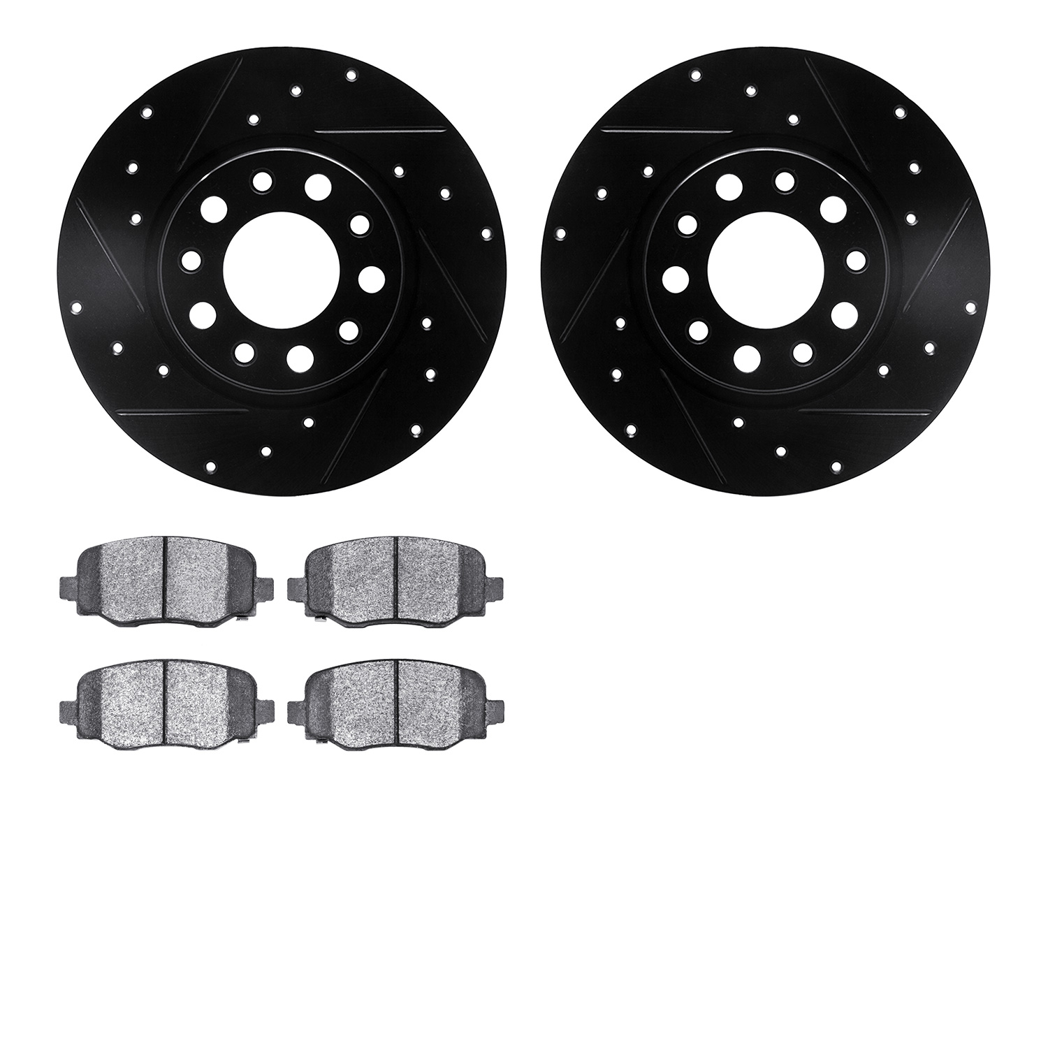 8502-42045 Drilled/Slotted Brake Rotors w/5000 Advanced Brake Pads Kit [Black], Fits Select Mopar, Position: Rear