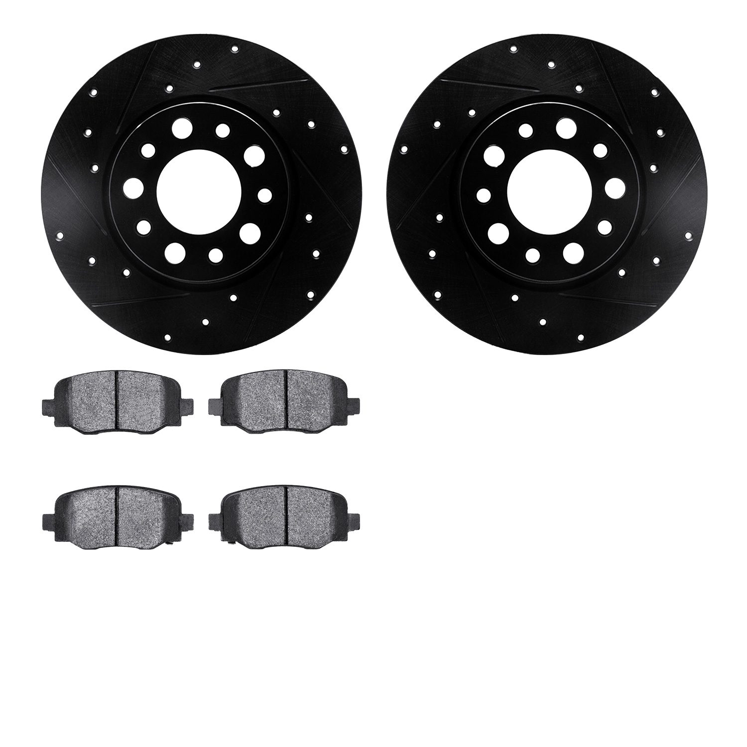 8502-42046 Drilled/Slotted Brake Rotors w/5000 Advanced Brake Pads Kit [Black], Fits Select Mopar, Position: Rear