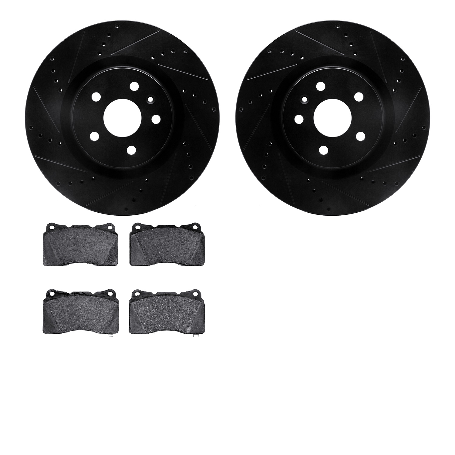 8502-45012 Drilled/Slotted Brake Rotors w/5000 Advanced Brake Pads Kit [Black], 2009-2009 GM, Position: Front