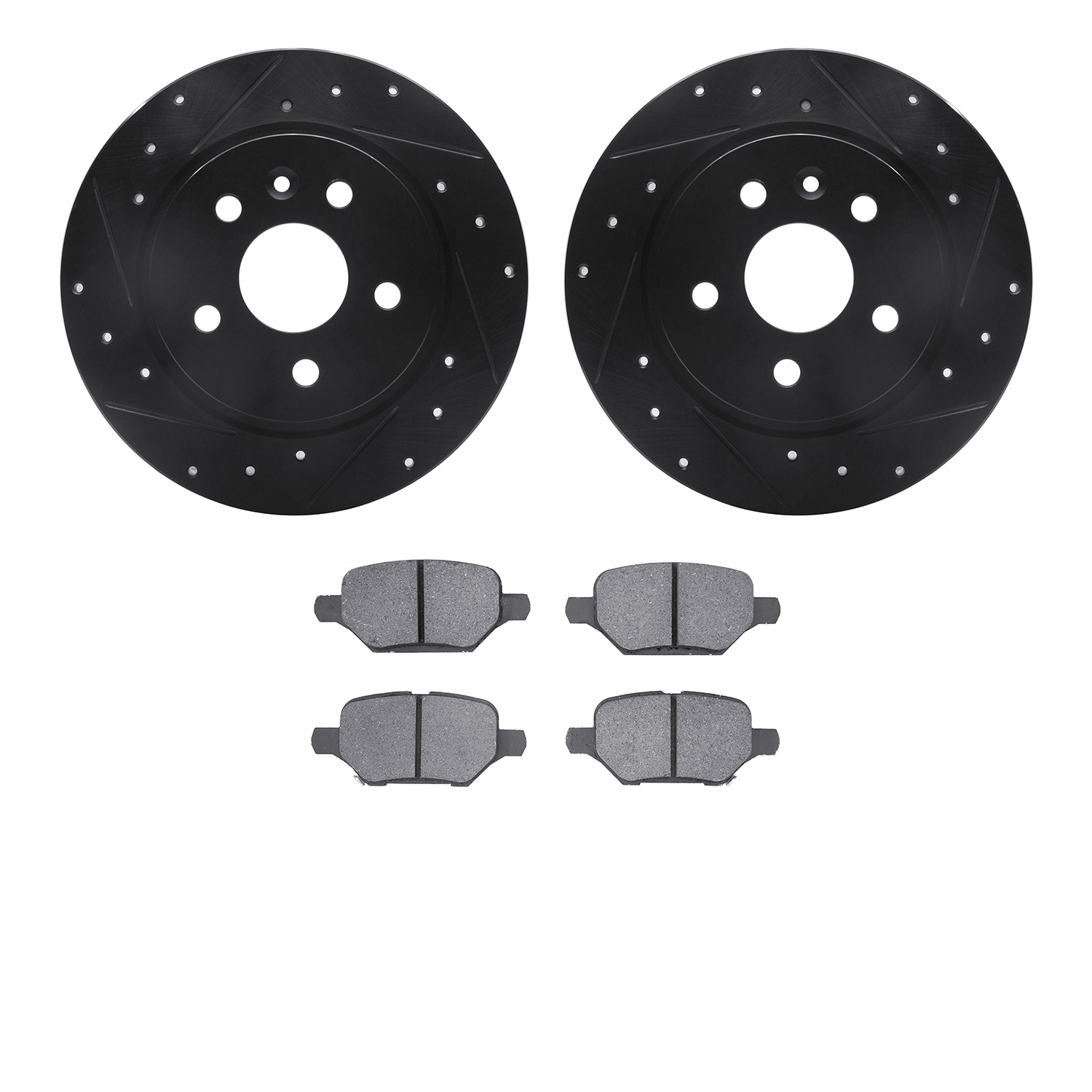 8502-45016 Drilled/Slotted Brake Rotors w/5000 Advanced Brake Pads Kit [Black], Fits Select GM, Position: Rear