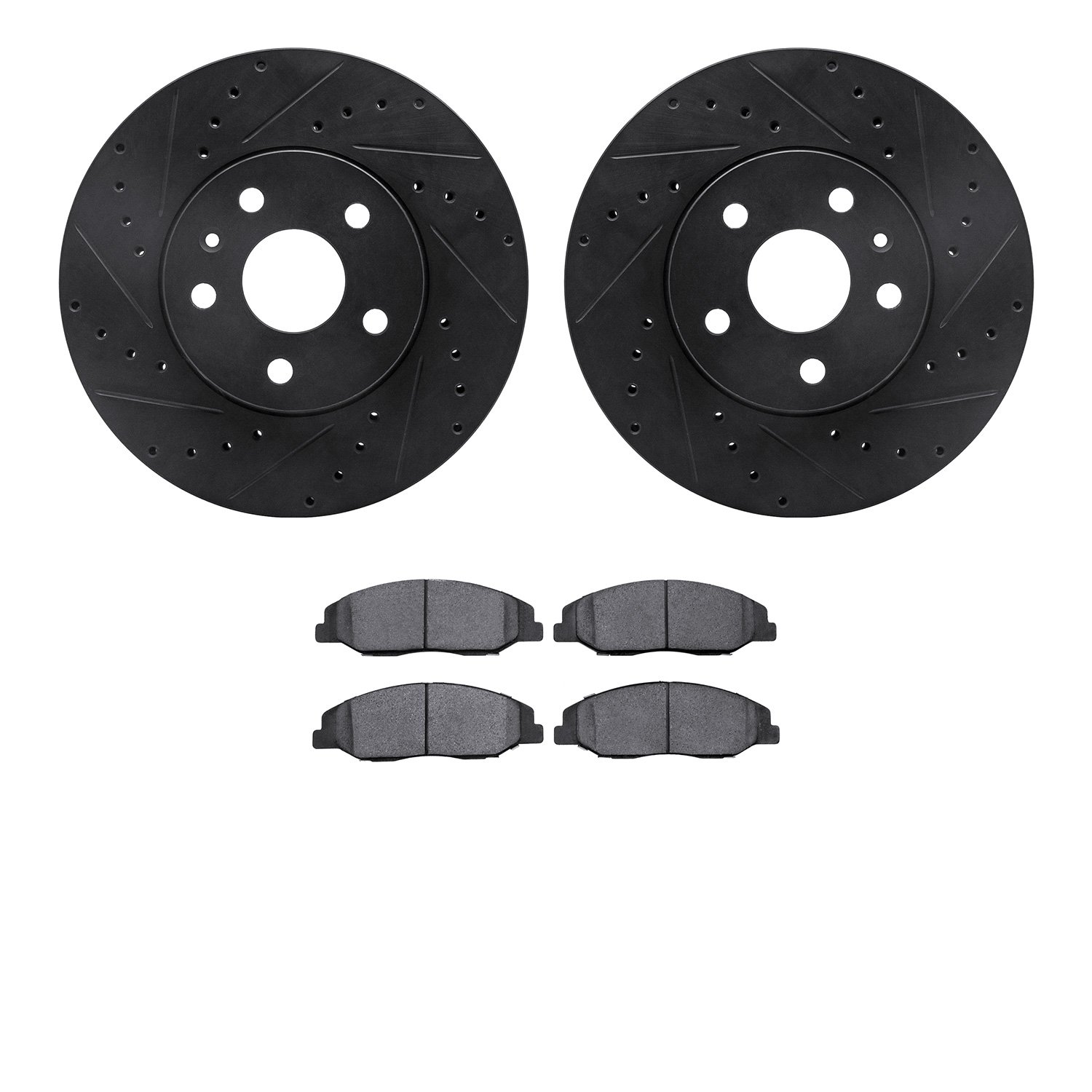 8502-46019 Drilled/Slotted Brake Rotors w/5000 Advanced Brake Pads Kit [Black], 2008-2014 GM, Position: Front