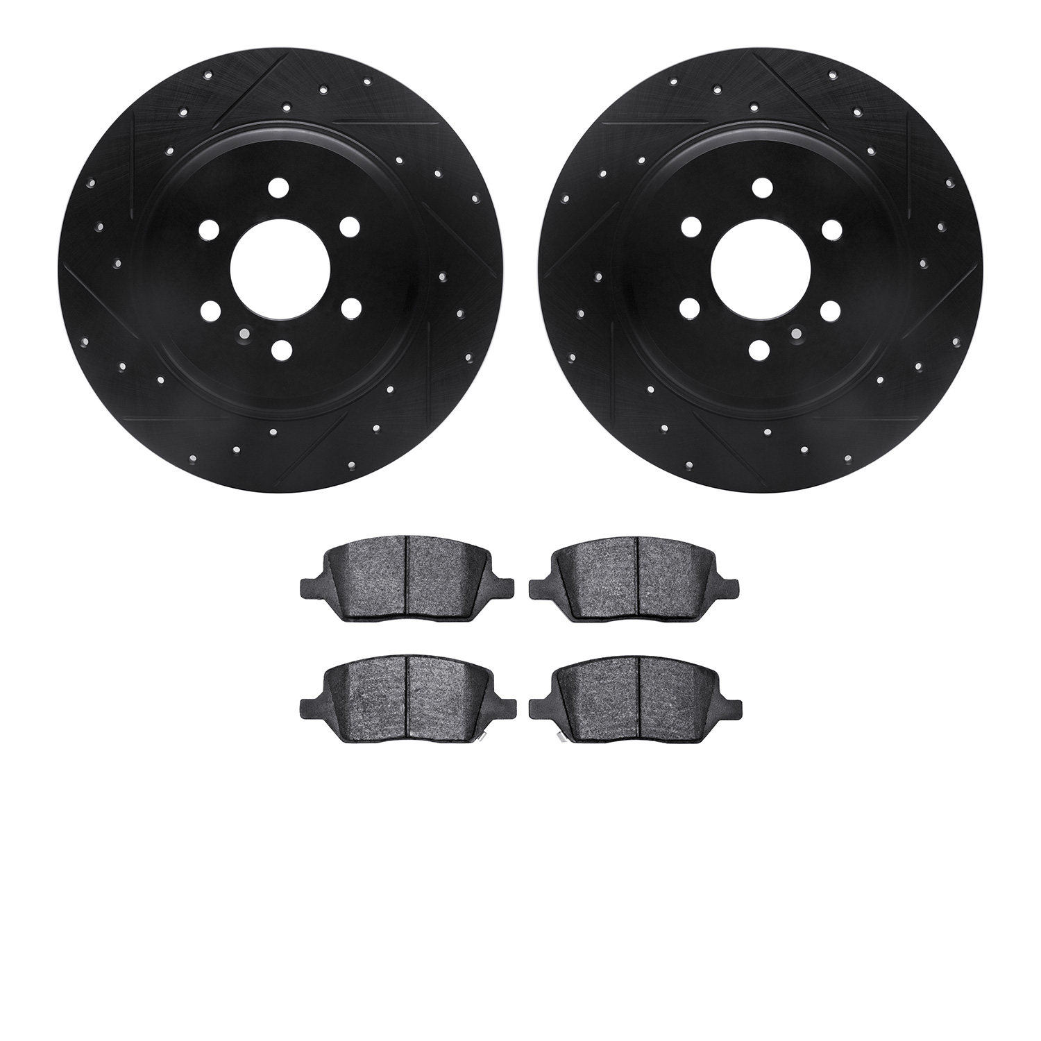 8502-49000 Drilled/Slotted Brake Rotors w/5000 Advanced Brake Pads Kit [Black], 2011-2012 VPG, Position: Rear