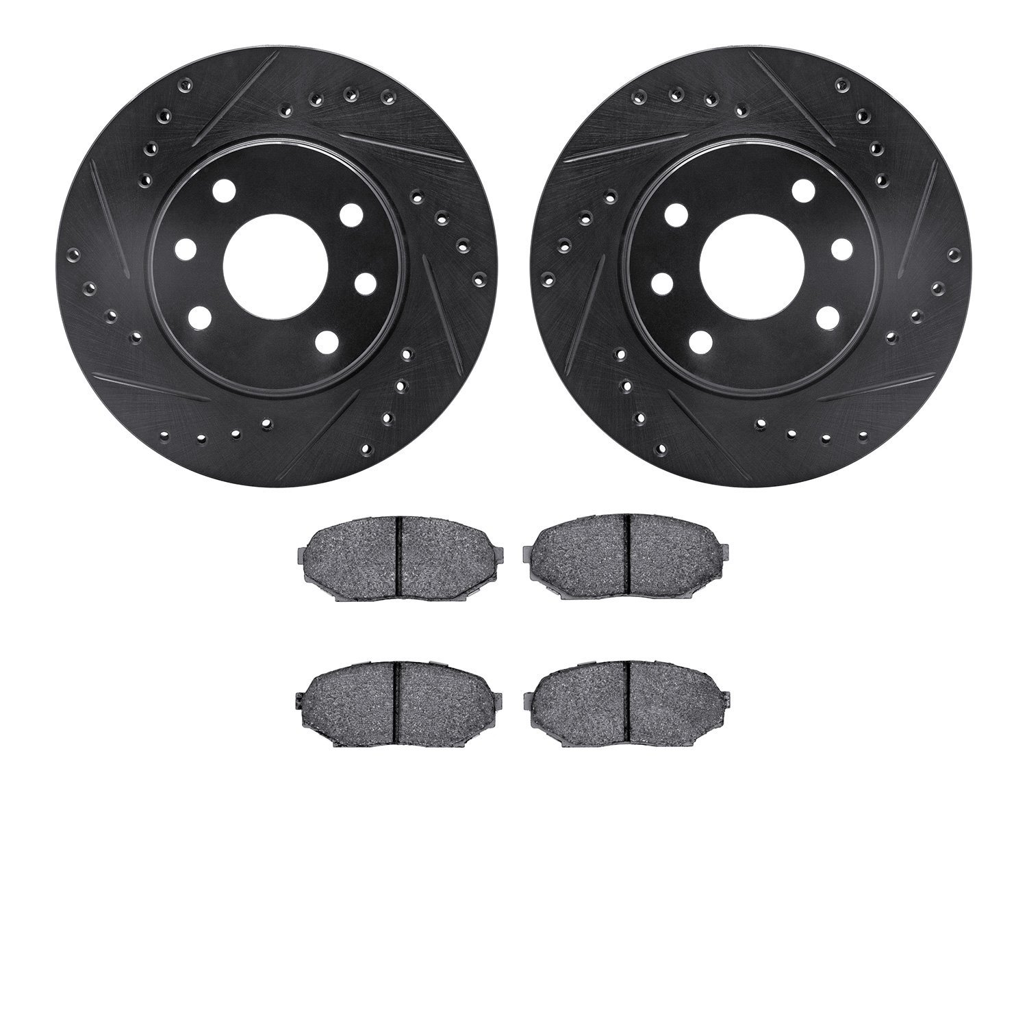 8502-50001 Drilled/Slotted Brake Rotors w/5000 Advanced Brake Pads Kit [Black], 1989-1993 GM, Position: Front