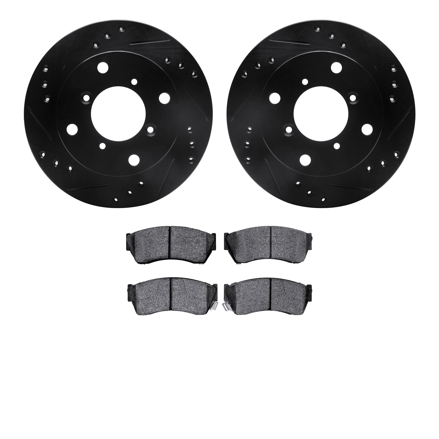 8502-50007 Drilled/Slotted Brake Rotors w/5000 Advanced Brake Pads Kit [Black], 1989-2001 GM, Position: Front