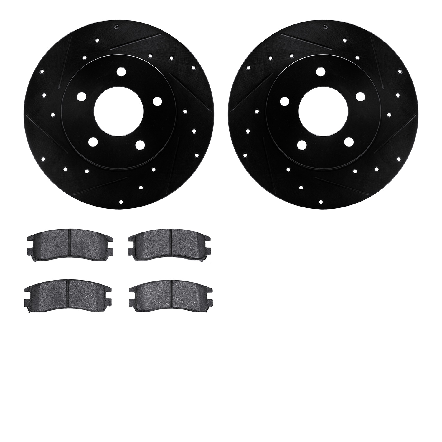 8502-52001 Drilled/Slotted Brake Rotors w/5000 Advanced Brake Pads Kit [Black], 1997-2005 GM, Position: Rear