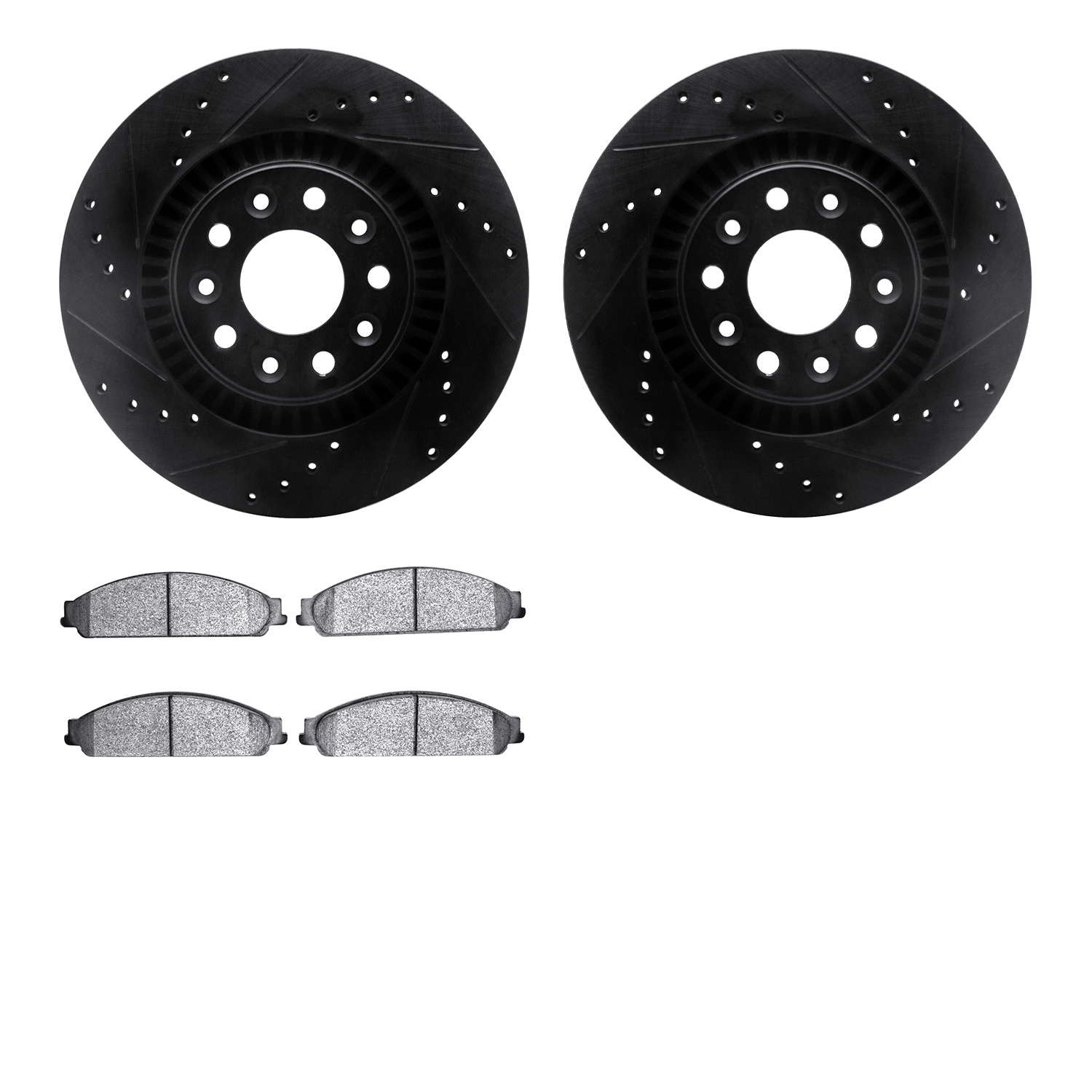 8502-54021 Drilled/Slotted Brake Rotors w/5000 Advanced Brake Pads Kit [Black], 2005-2009 Ford/Lincoln/Mercury/Mazda, Position: