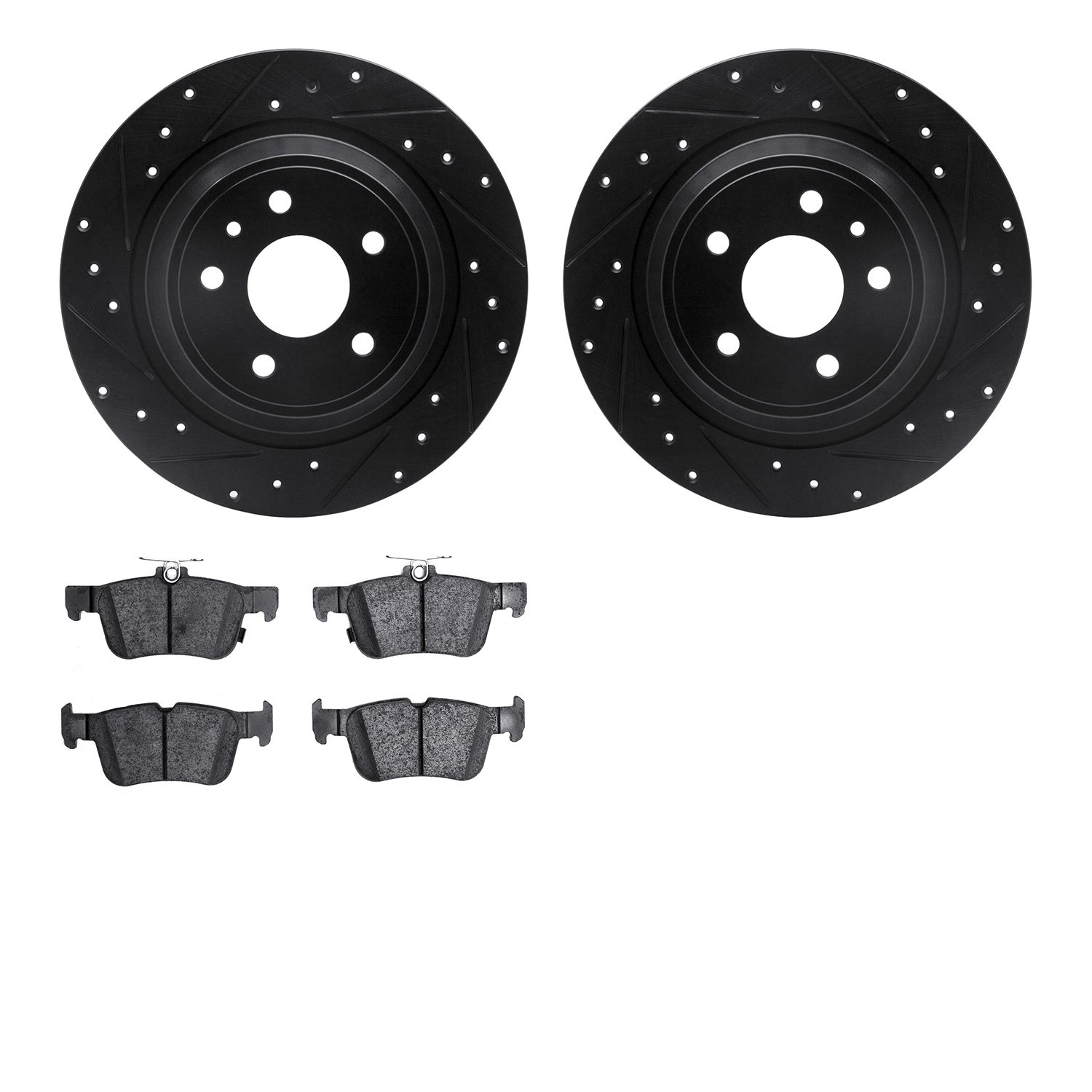 8502-54052 Drilled/Slotted Brake Rotors w/5000 Advanced Brake Pads Kit [Black], 2013-2020 Ford/Lincoln/Mercury/Mazda, Position: