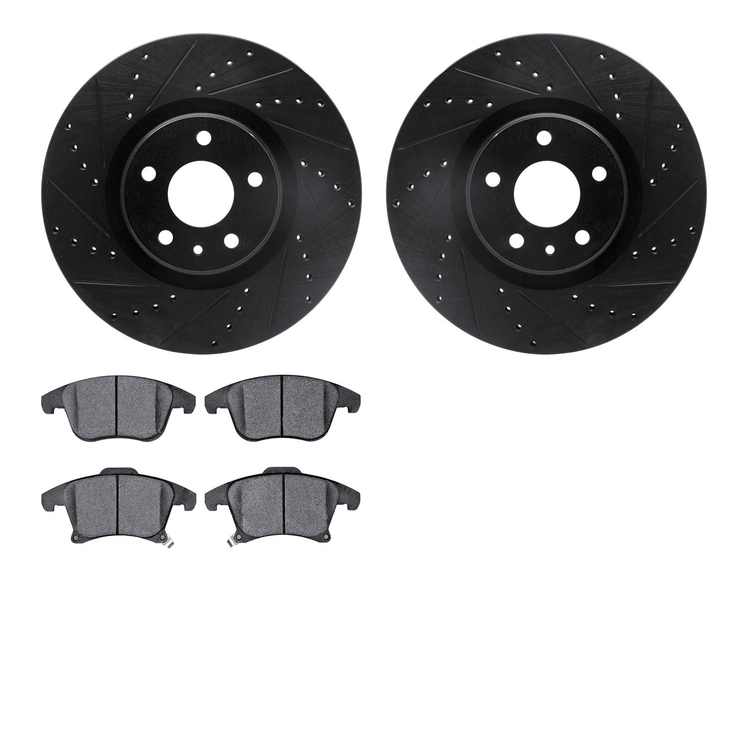 8502-54058 Drilled/Slotted Brake Rotors w/5000 Advanced Brake Pads Kit [Black], 2013-2020 Ford/Lincoln/Mercury/Mazda, Position: