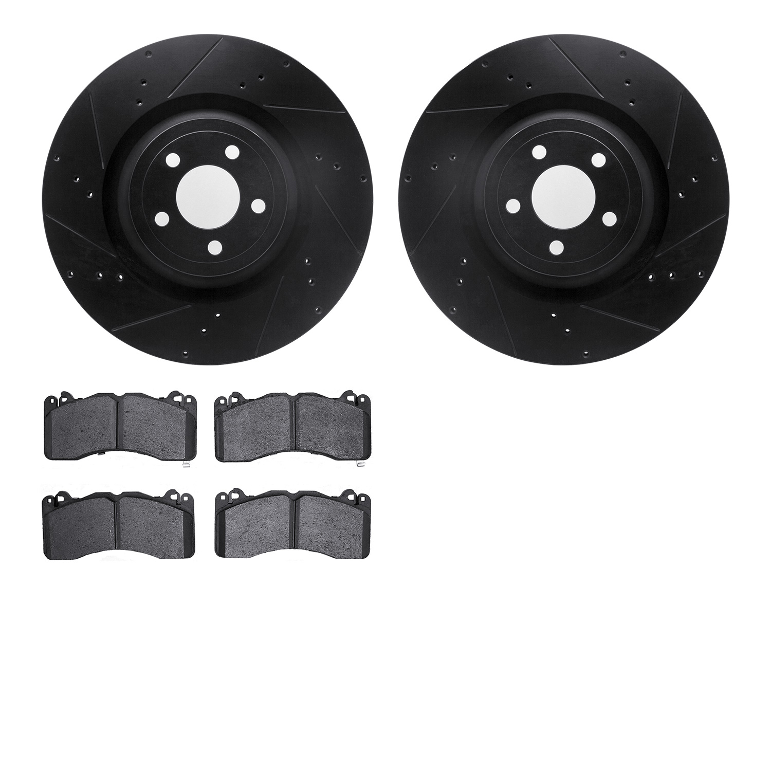 8502-54064 Drilled/Slotted Brake Rotors w/5000 Advanced Brake Pads Kit [Black], Fits Select Ford/Lincoln/Mercury/Mazda, Position