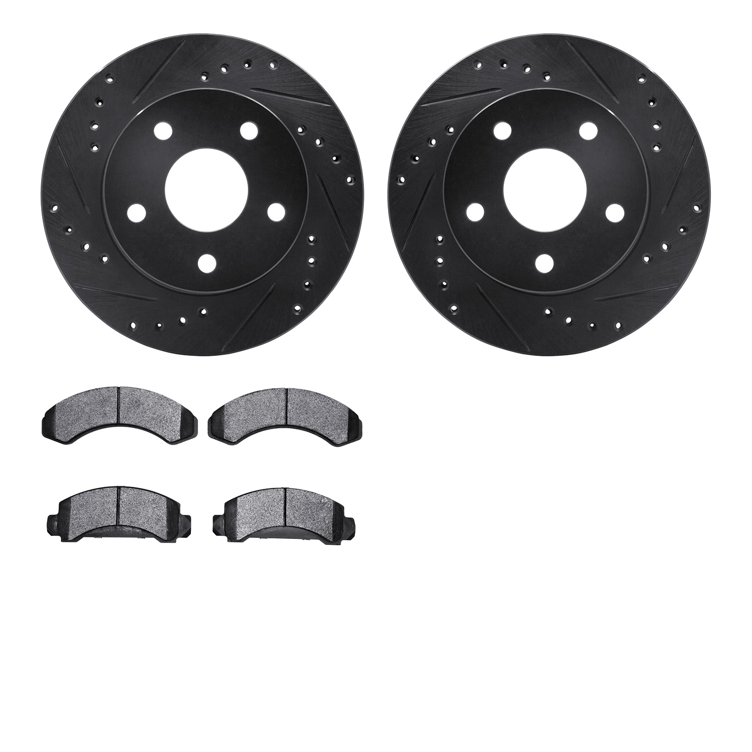 8502-54076 Drilled/Slotted Brake Rotors w/5000 Advanced Brake Pads Kit [Black], 1990-1997 Ford/Lincoln/Mercury/Mazda, Position: