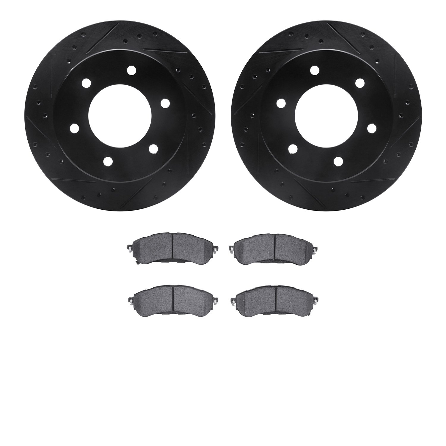8502-54146 Drilled/Slotted Brake Rotors w/5000 Advanced Brake Pads Kit [Black], Fits Select Ford/Lincoln/Mercury/Mazda, Position