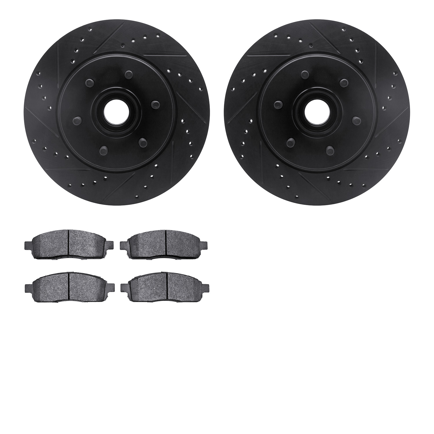 8502-54155 Drilled/Slotted Brake Rotors w/5000 Advanced Brake Pads Kit [Black], 2004-2008 Ford/Lincoln/Mercury/Mazda, Position: