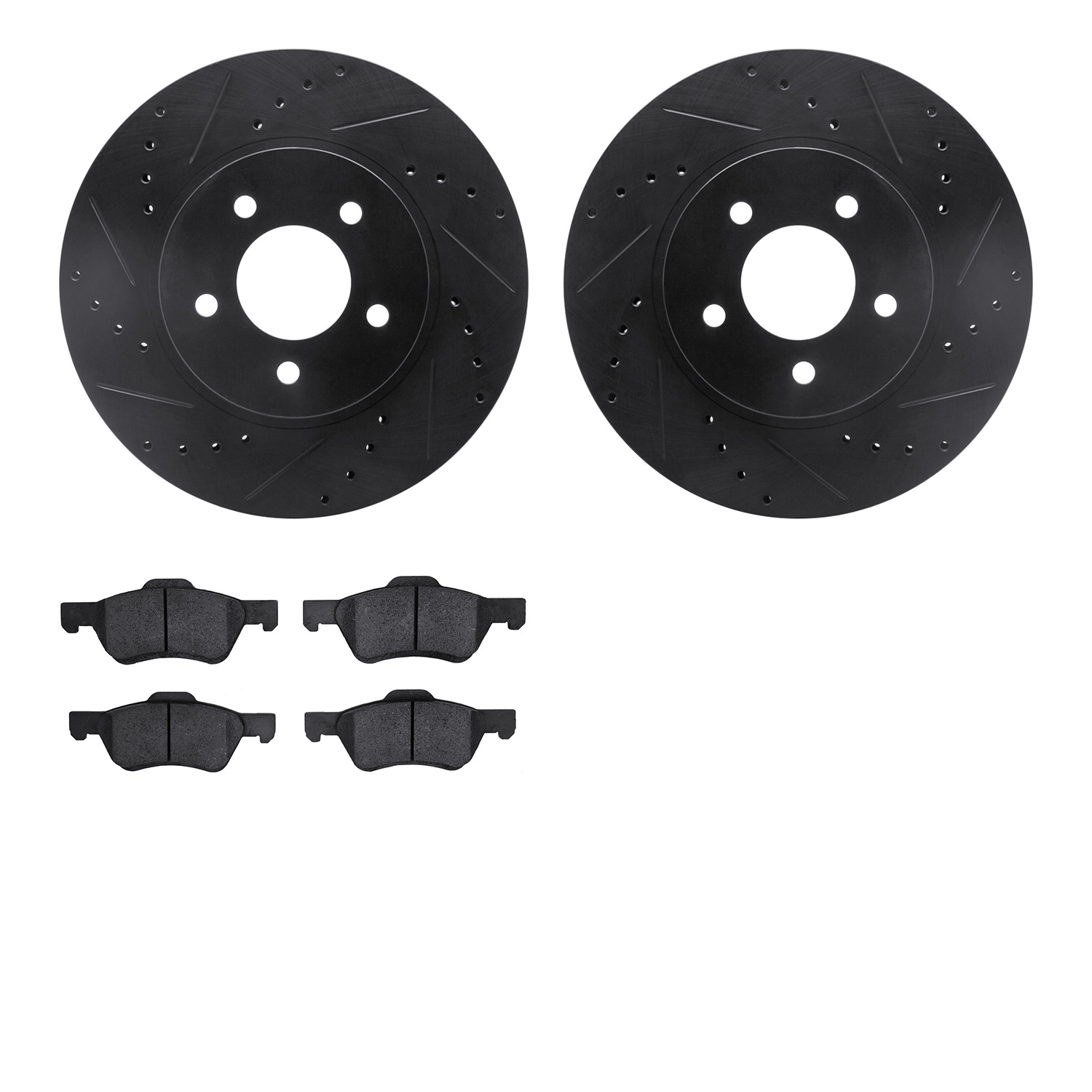 8502-54170 Drilled/Slotted Brake Rotors w/5000 Advanced Brake Pads Kit [Black], 2008-2012 Ford/Lincoln/Mercury/Mazda, Position: