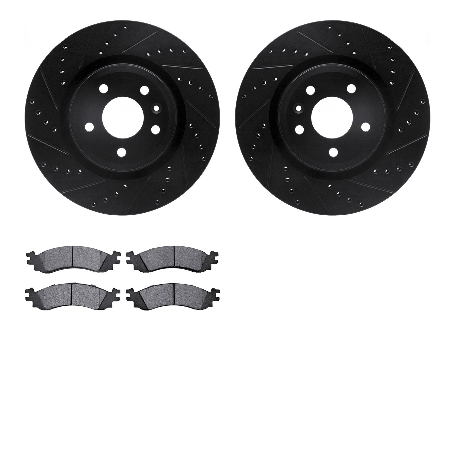 8502-54204 Drilled/Slotted Brake Rotors w/5000 Advanced Brake Pads Kit [Black], 2011-2019 Ford/Lincoln/Mercury/Mazda, Position: