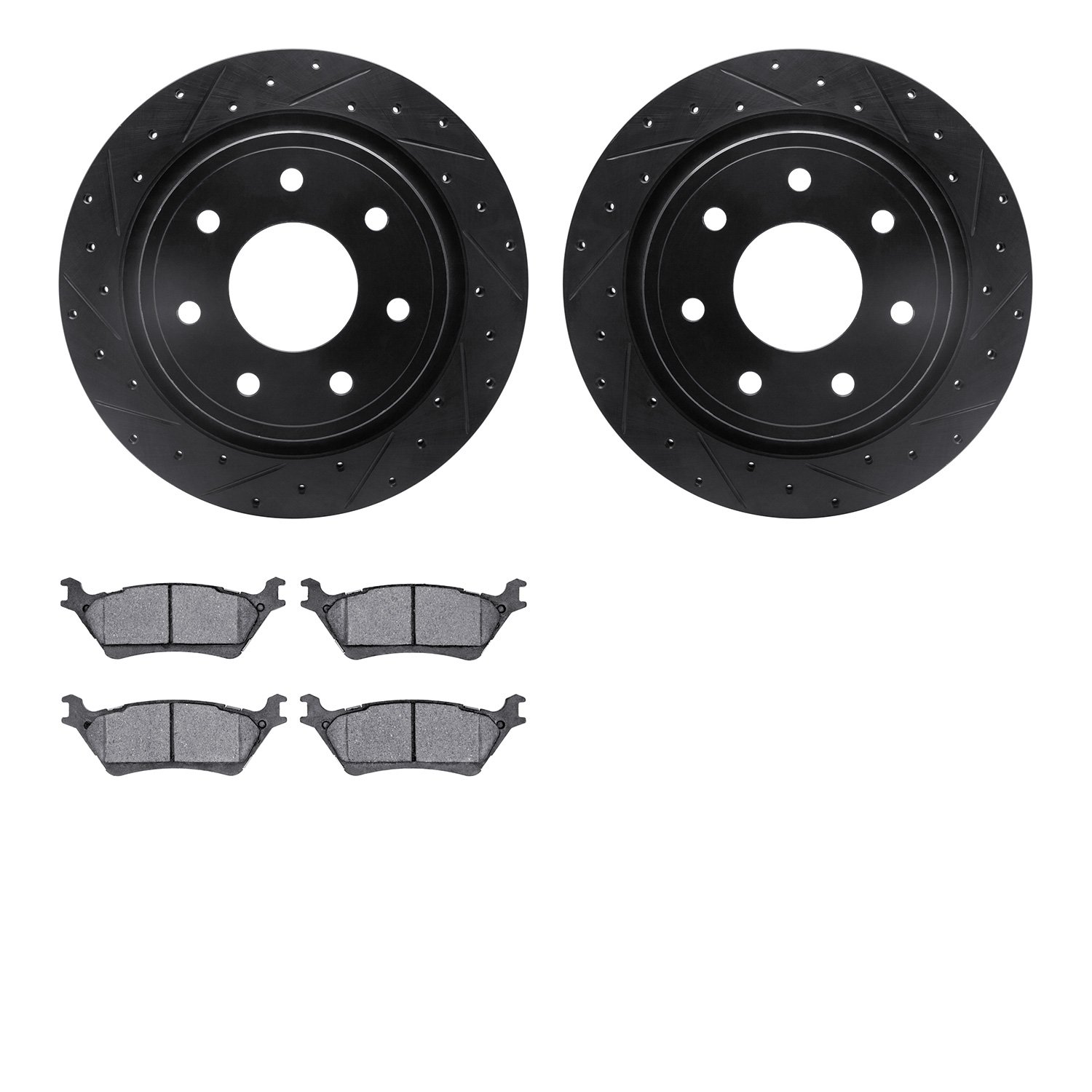 8502-54207 Drilled/Slotted Brake Rotors w/5000 Advanced Brake Pads Kit [Black], 2012-2014 Ford/Lincoln/Mercury/Mazda, Position: