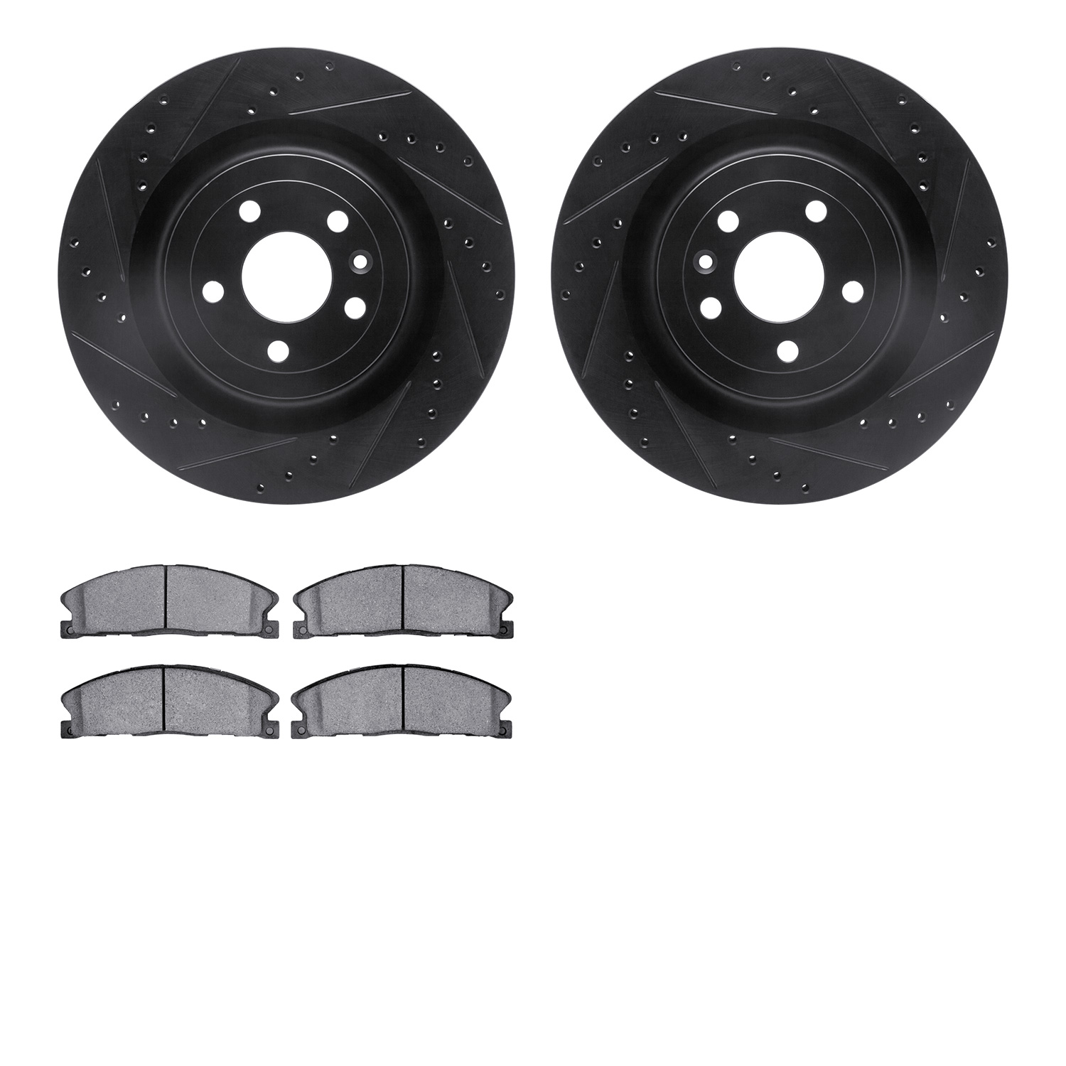 8502-54209 Drilled/Slotted Brake Rotors w/5000 Advanced Brake Pads Kit [Black], 2013-2019 Ford/Lincoln/Mercury/Mazda, Position: