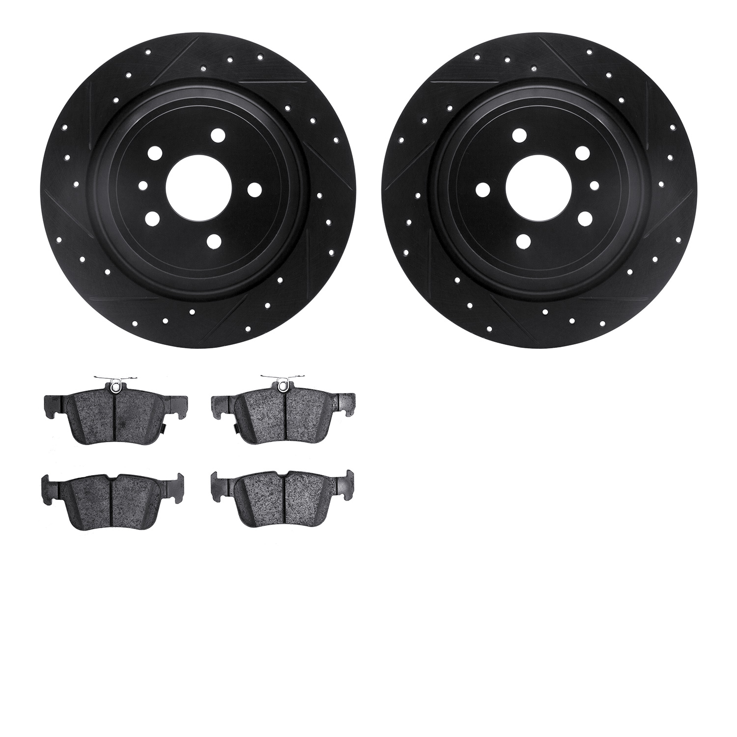 8502-54220 Drilled/Slotted Brake Rotors w/5000 Advanced Brake Pads Kit [Black], 2013-2020 Ford/Lincoln/Mercury/Mazda, Position: