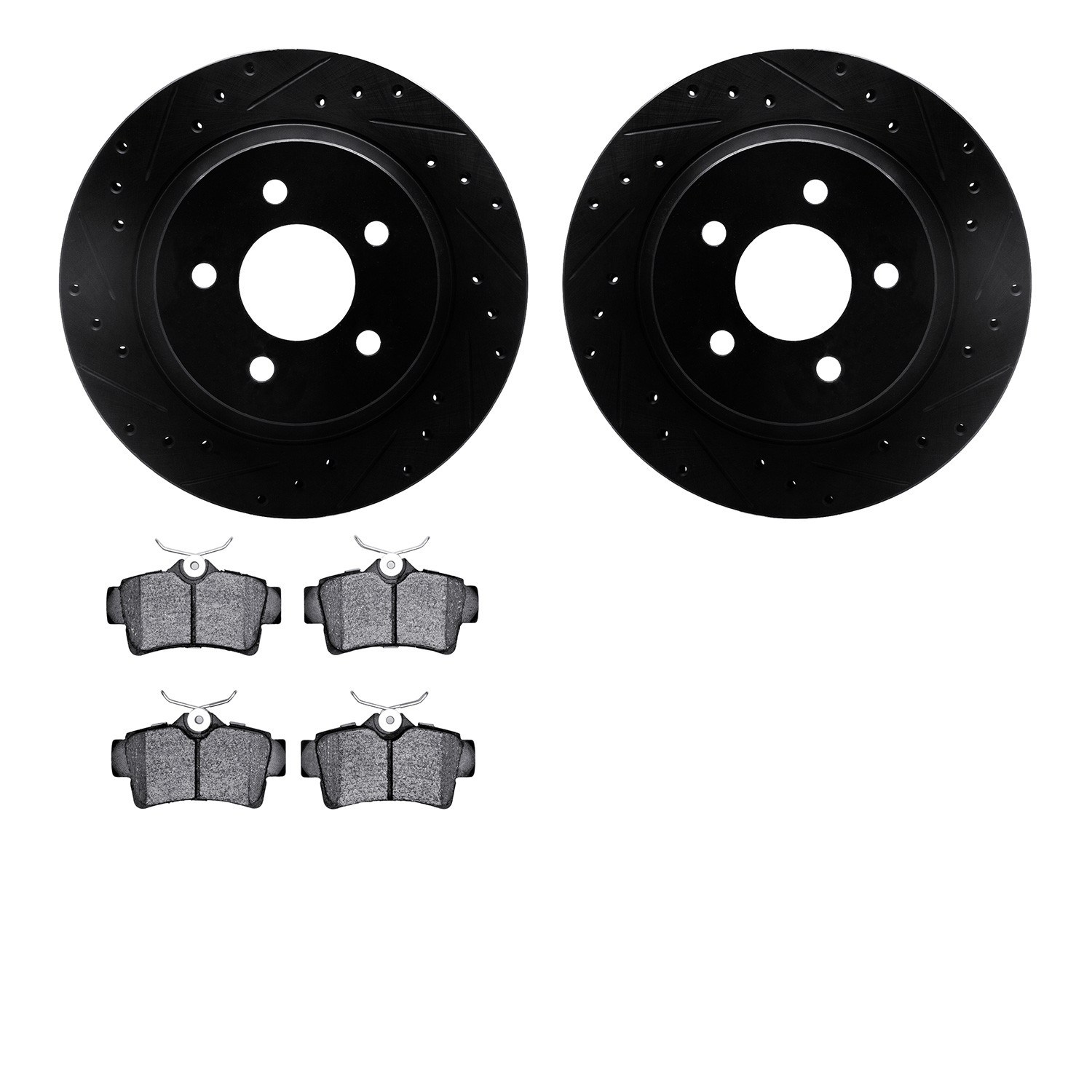 8502-55138 Drilled/Slotted Brake Rotors w/5000 Advanced Brake Pads Kit [Black], 1994-2004 Ford/Lincoln/Mercury/Mazda, Position: