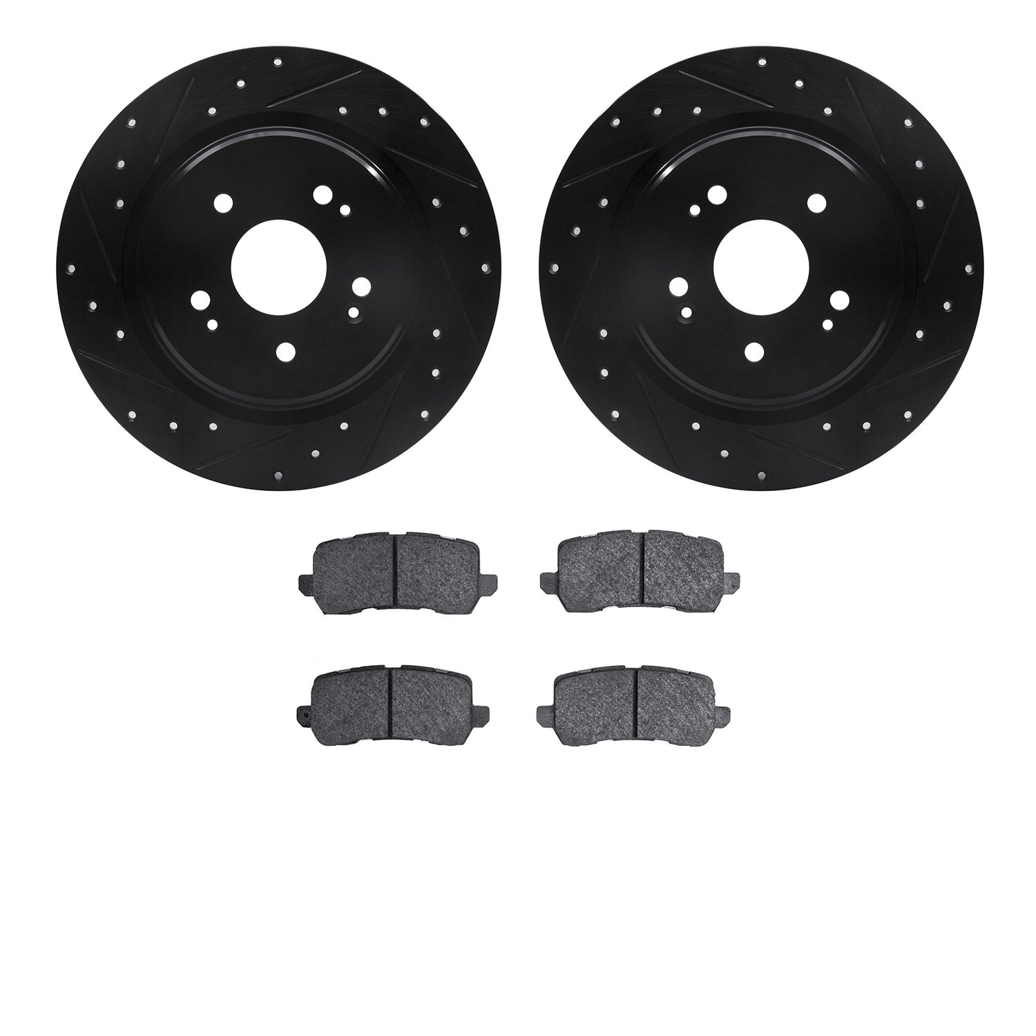 8502-58036 Drilled/Slotted Brake Rotors w/5000 Advanced Brake Pads Kit [Black], 2015-2020 Acura/Honda, Position: Rear
