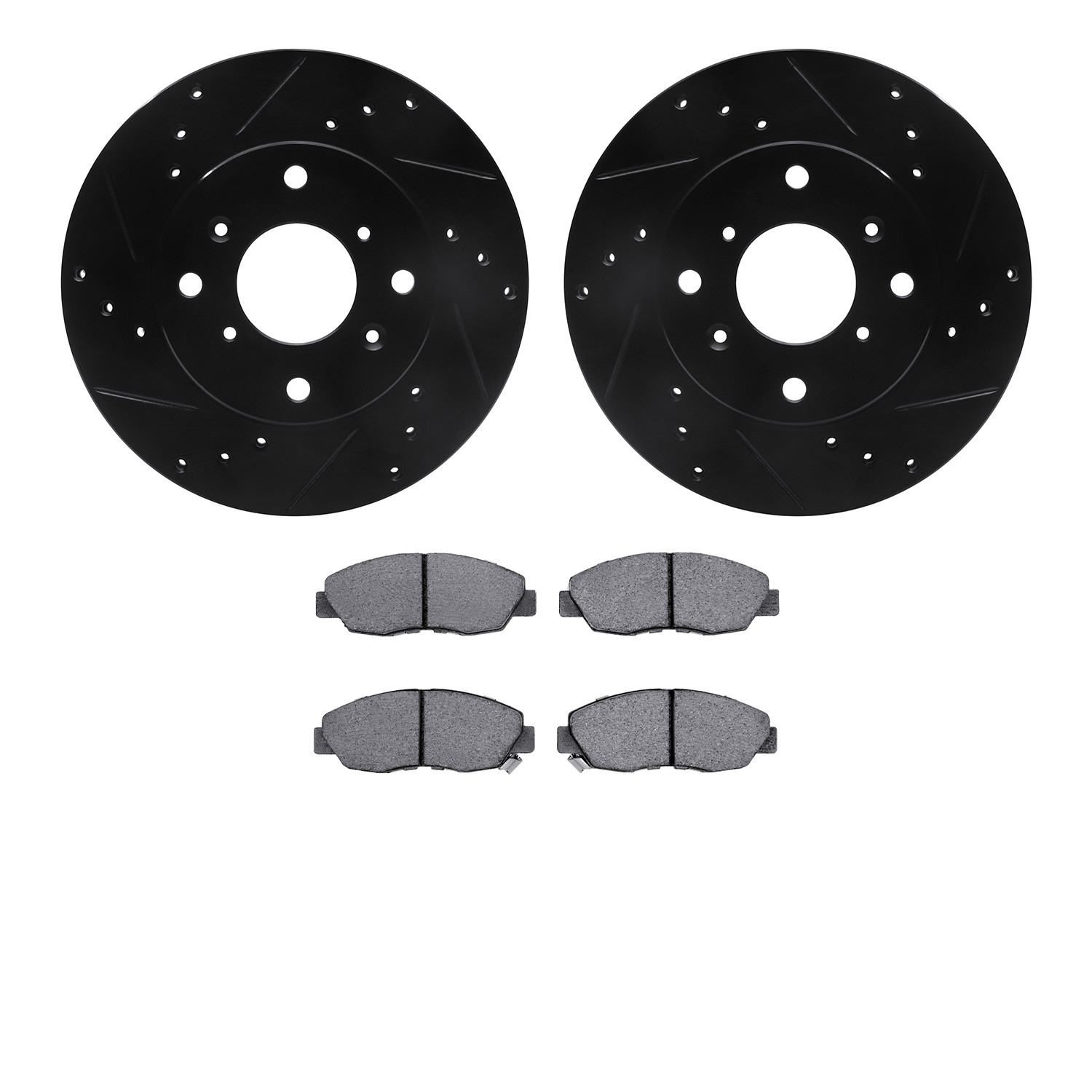 8502-59023 Drilled/Slotted Brake Rotors w/5000 Advanced Brake Pads Kit [Black], 1998-1999 Acura/Honda, Position: Front