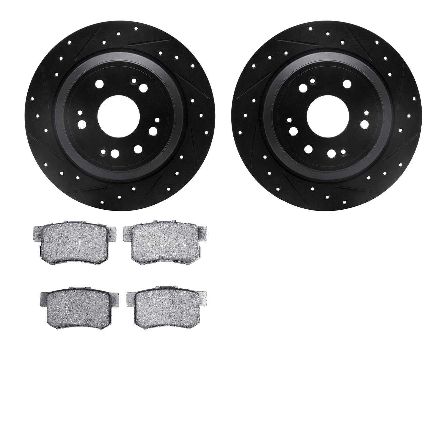 8502-59037 Drilled/Slotted Brake Rotors w/5000 Advanced Brake Pads Kit [Black], 2010-2015 Acura/Honda, Position: Rear