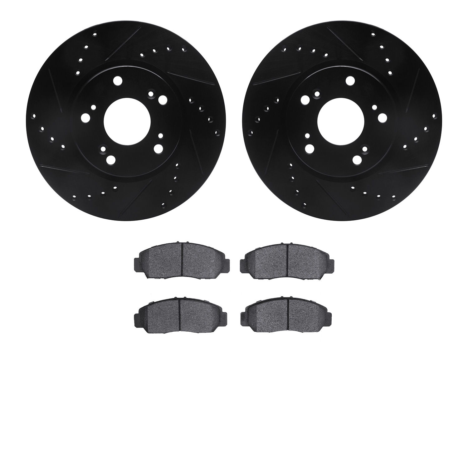 8502-59040 Drilled/Slotted Brake Rotors w/5000 Advanced Brake Pads Kit [Black], 2013-2015 Acura/Honda, Position: Front