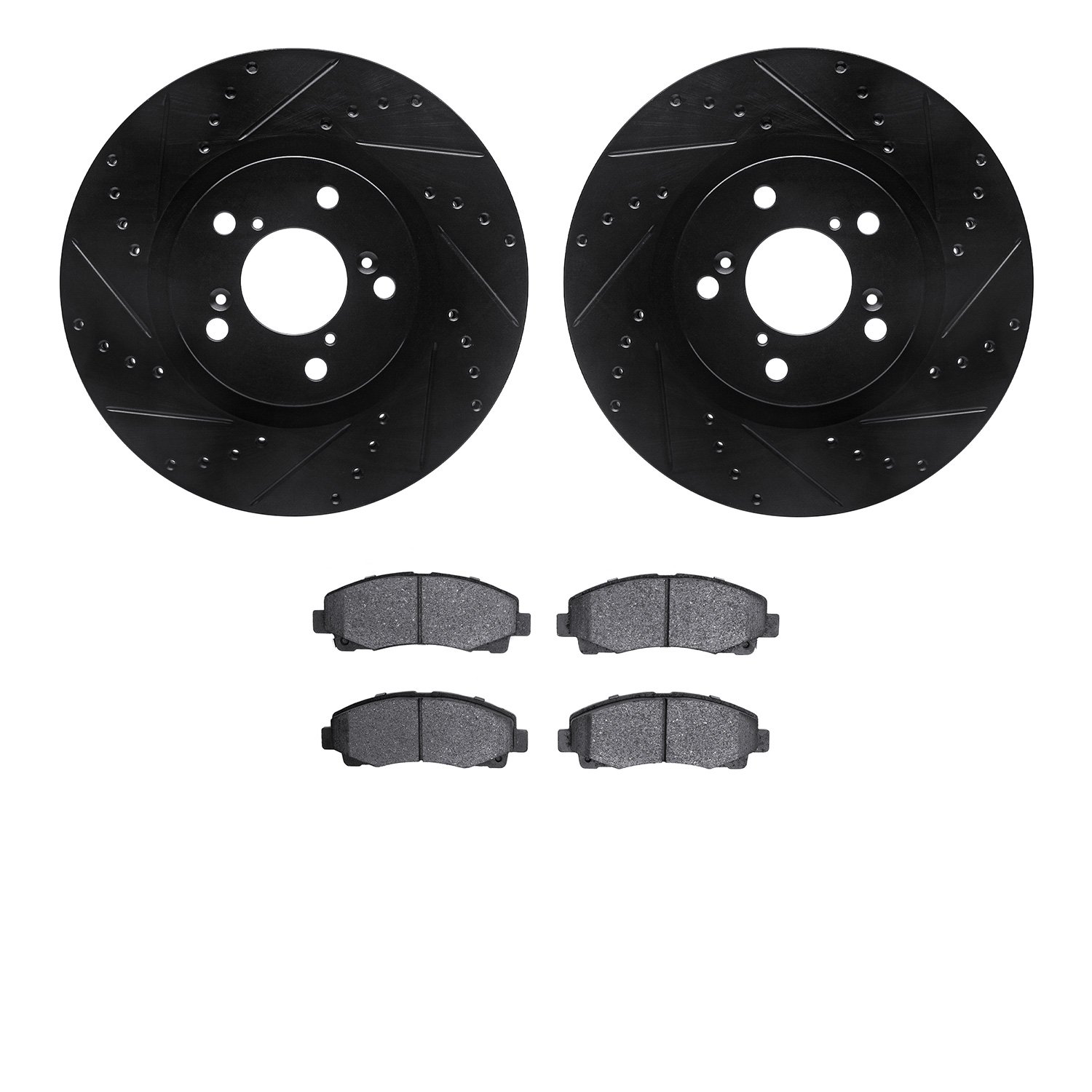 8502-59079 Drilled/Slotted Brake Rotors w/5000 Advanced Brake Pads Kit [Black], 2009-2014 Acura/Honda, Position: Front