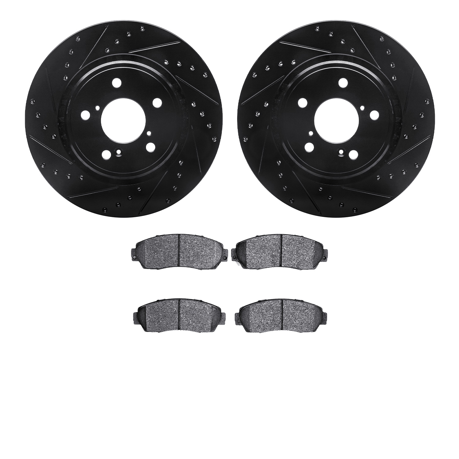 8502-59083 Drilled/Slotted Brake Rotors w/5000 Advanced Brake Pads Kit [Black], Fits Select Acura/Honda, Position: Front