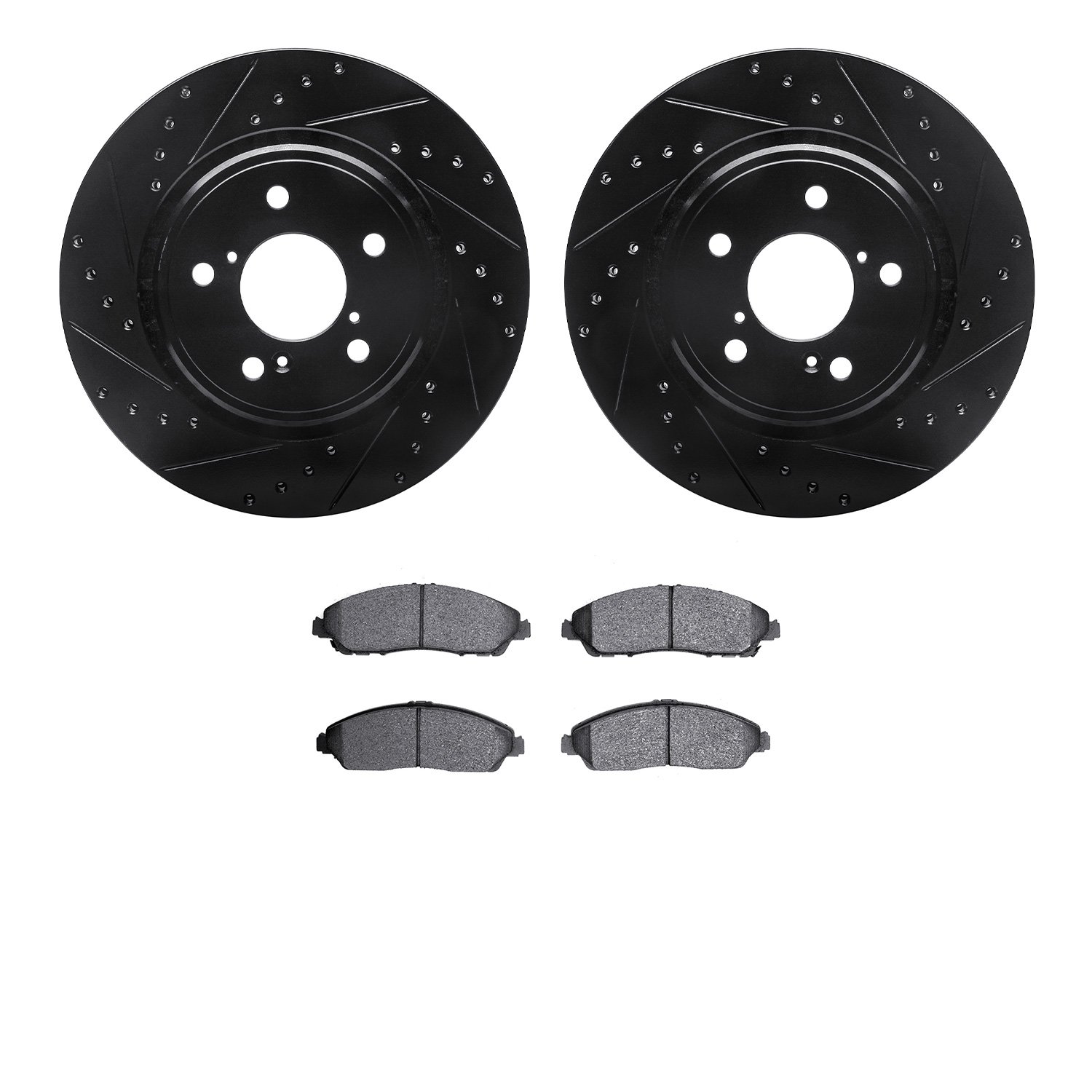 8502-59084 Drilled/Slotted Brake Rotors w/5000 Advanced Brake Pads Kit [Black], Fits Select Acura/Honda, Position: Front