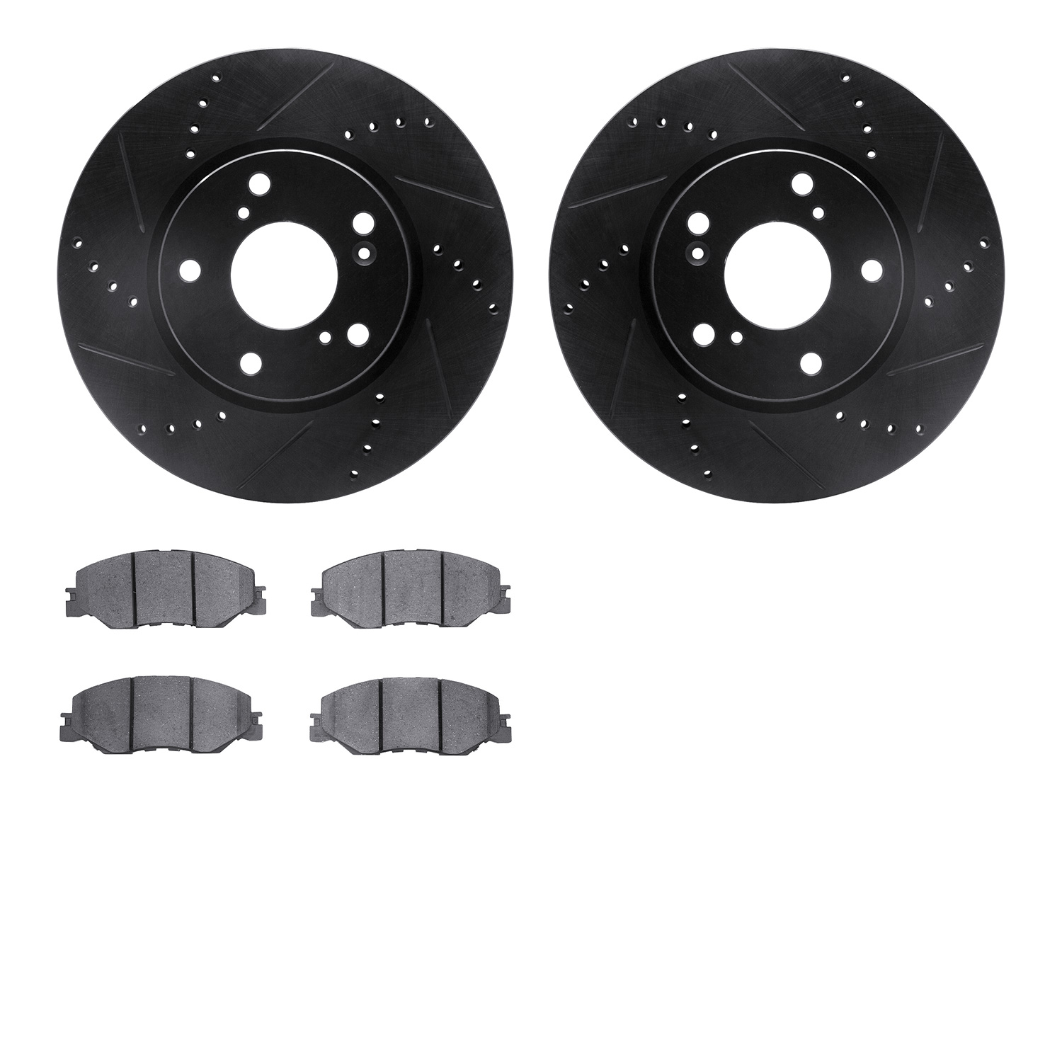 8502-59097 Drilled/Slotted Brake Rotors w/5000 Advanced Brake Pads Kit [Black], Fits Select Acura/Honda, Position: Front
