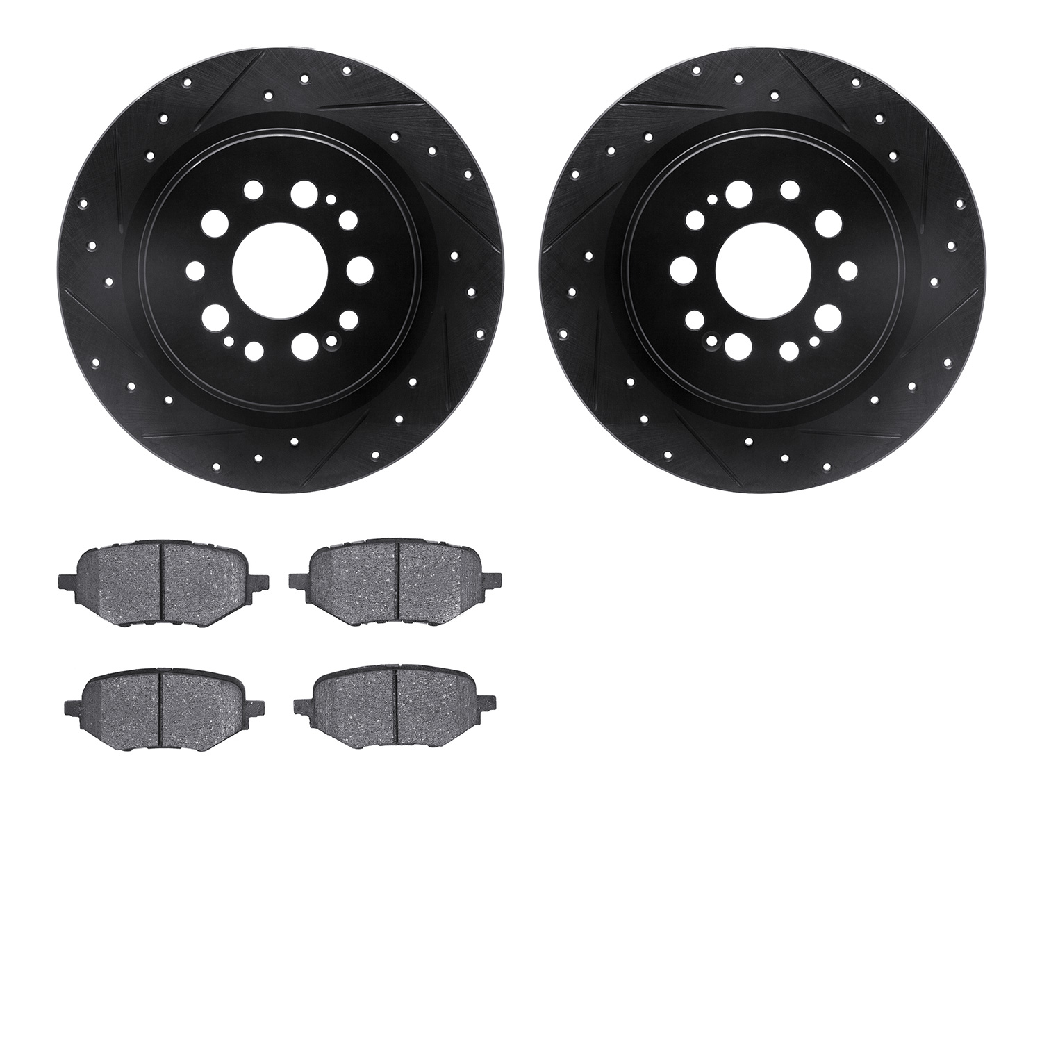 8502-59121 Drilled/Slotted Brake Rotors w/5000 Advanced Brake Pads Kit [Black], Fits Select Acura/Honda, Position: Rear