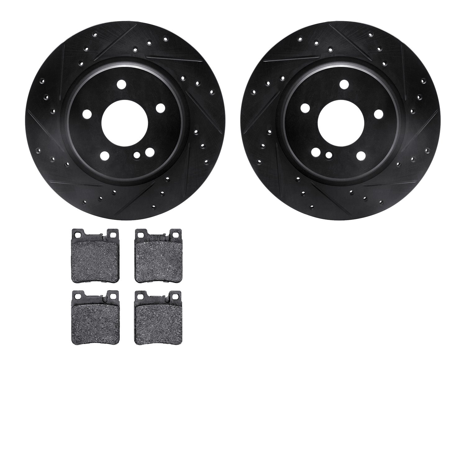 8502-63039 Drilled/Slotted Brake Rotors w/5000 Advanced Brake Pads Kit [Black], 1998-2009 Multiple Makes/Models, Position: Rear