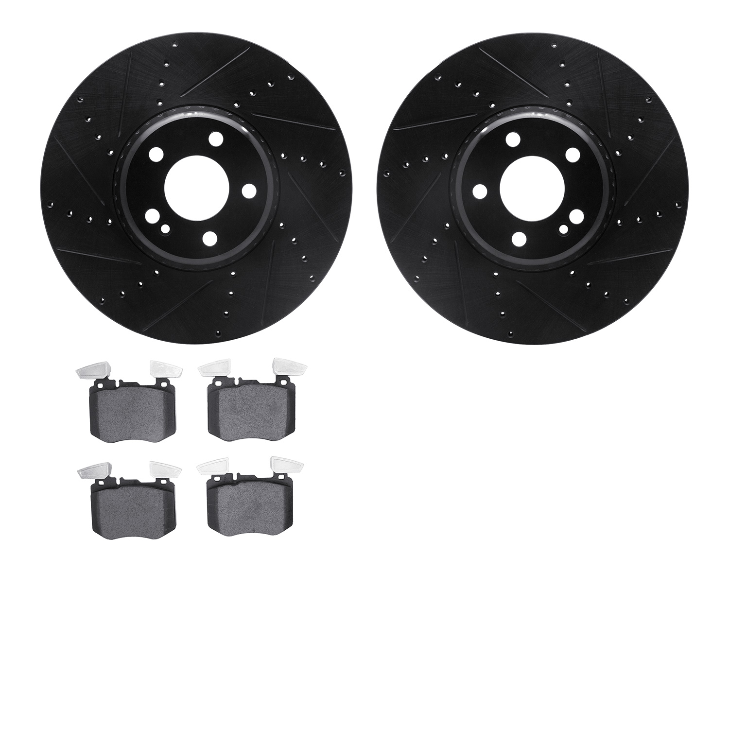 8502-63066 Drilled/Slotted Brake Rotors w/5000 Advanced Brake Pads Kit [Black], Fits Select Mercedes-Benz, Position: Front