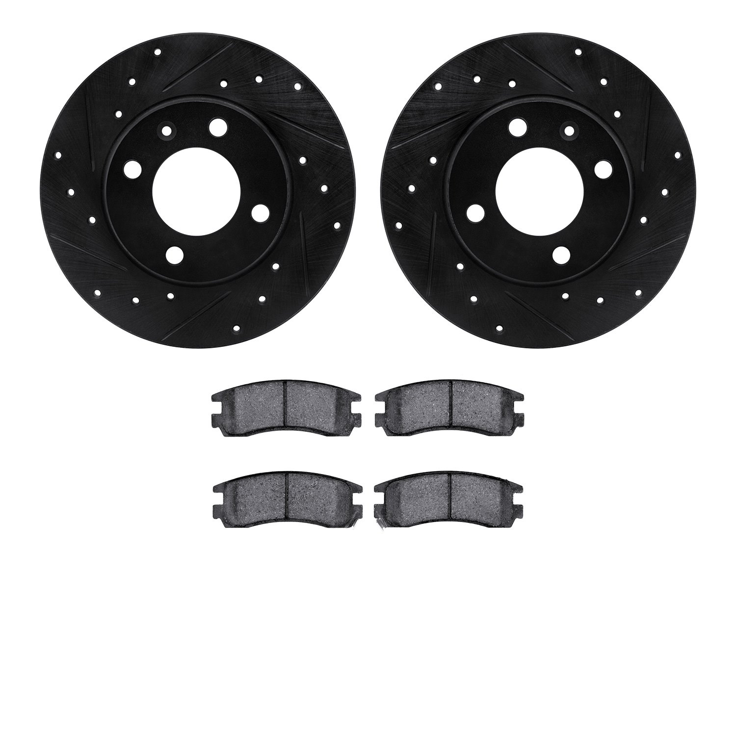 8502-74000 Drilled/Slotted Brake Rotors w/5000 Advanced Brake Pads Kit [Black], 1995-2009 Audi/Volkswagen, Position: Front