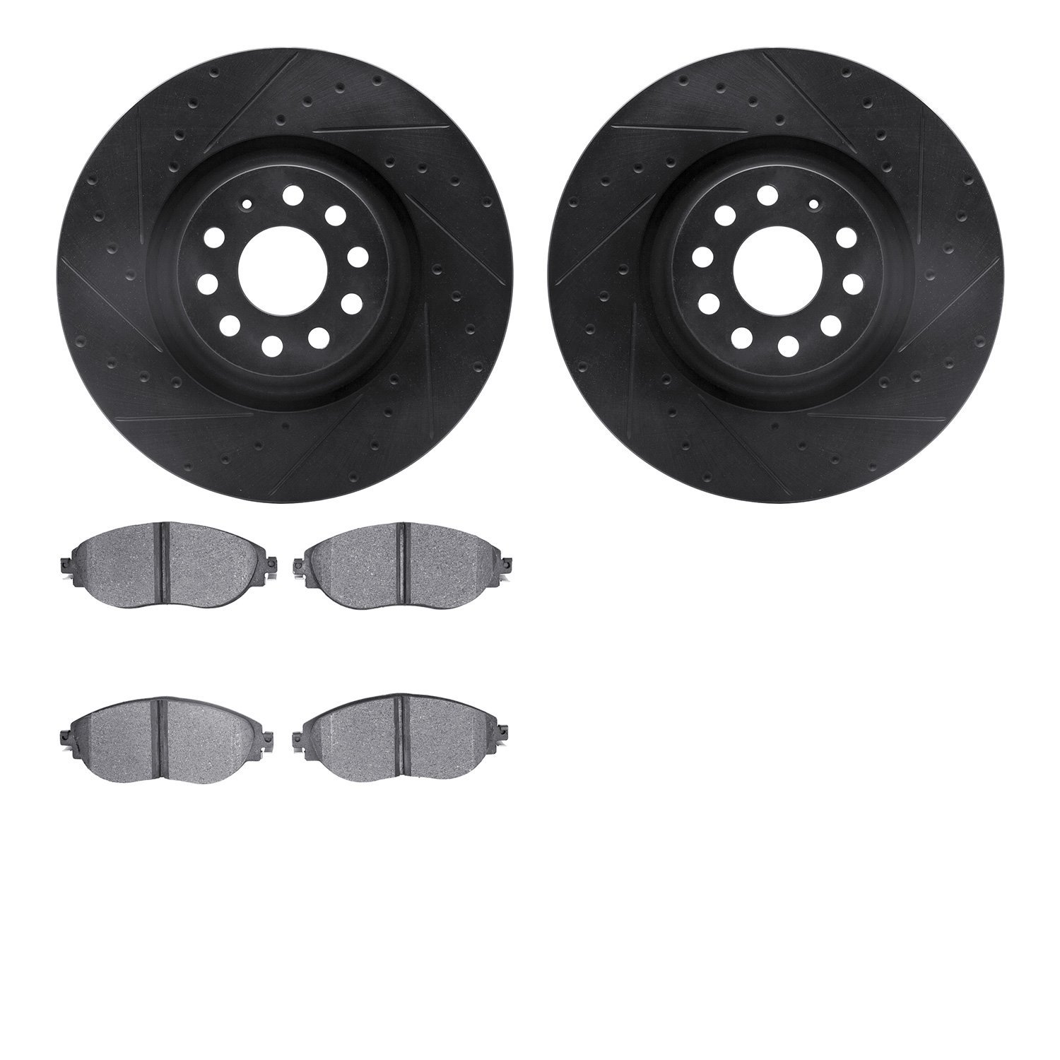 8502-74026 Drilled/Slotted Brake Rotors w/5000 Advanced Brake Pads Kit [Black], Fits Select Audi/Volkswagen, Position: Front